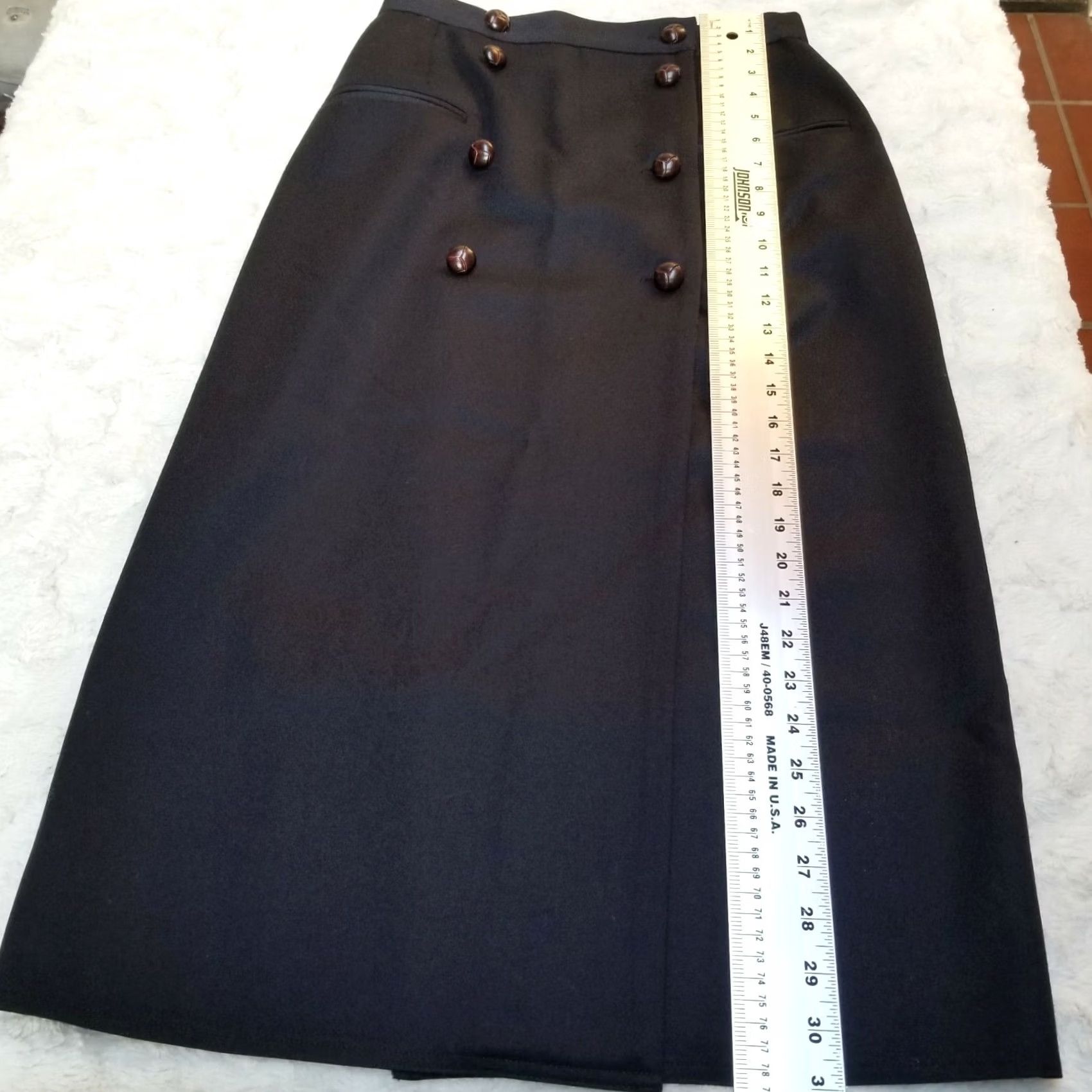 Vintage harvé benard by Benard Holtzman Womens Wool Button-Detail Midi Skirt Sz 8 Petite Black Size 30" / US 8 / IT 44 - 6 Thumbnail