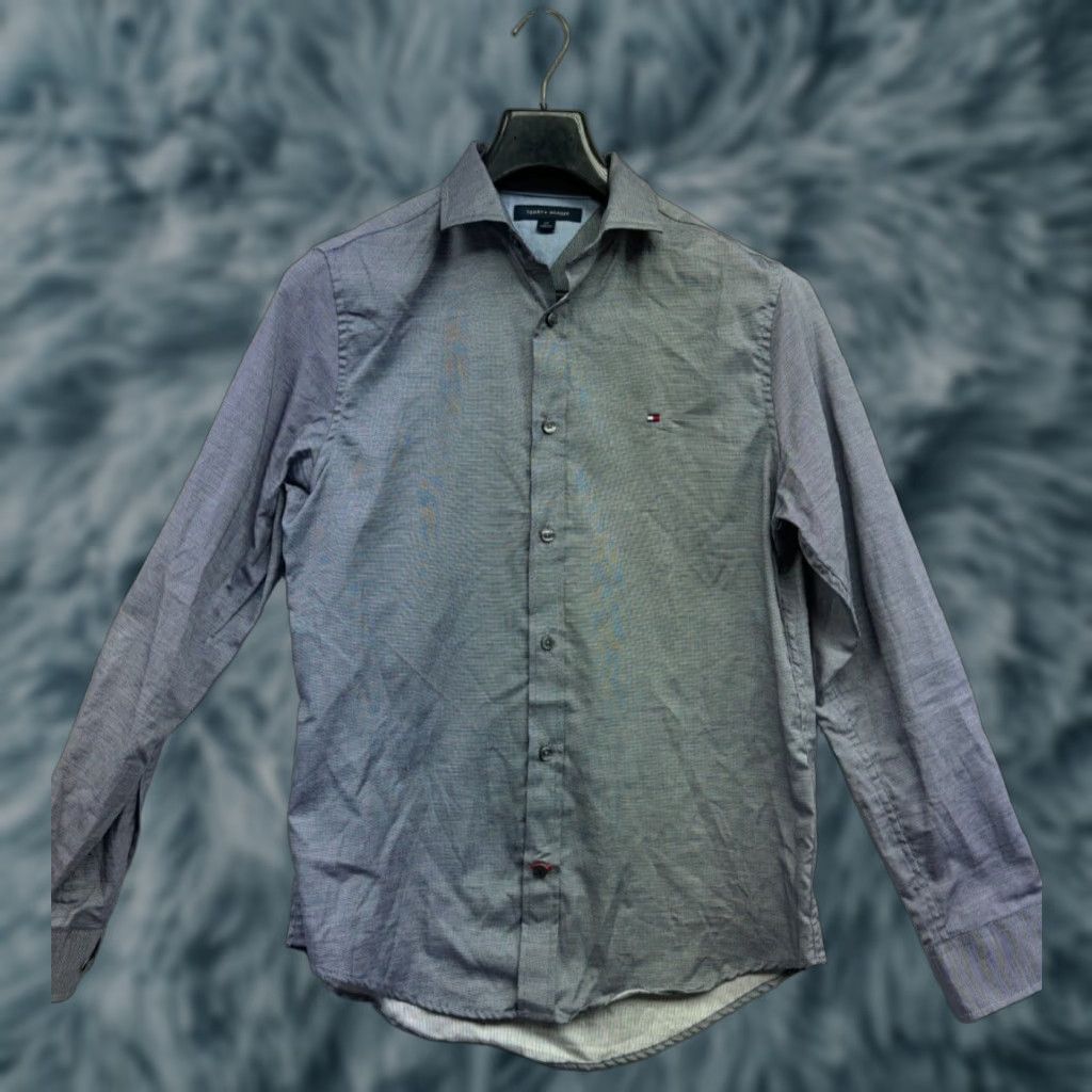 Tommy Hilfiger Tommy Hilfiger Dress Shirt Long Sleeve Button Up Gray Mens S M Regular Cotton Blend Size US M / EU 48-50 / 2 - 1 Thumbnail