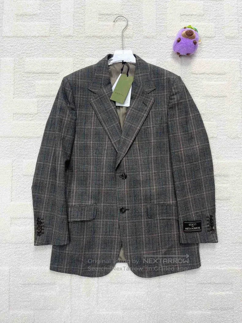 Gucci Gucci Gray plaid sleeve logo suit jacket Size US M / EU 48-50 / 2 - 1 Thumbnail