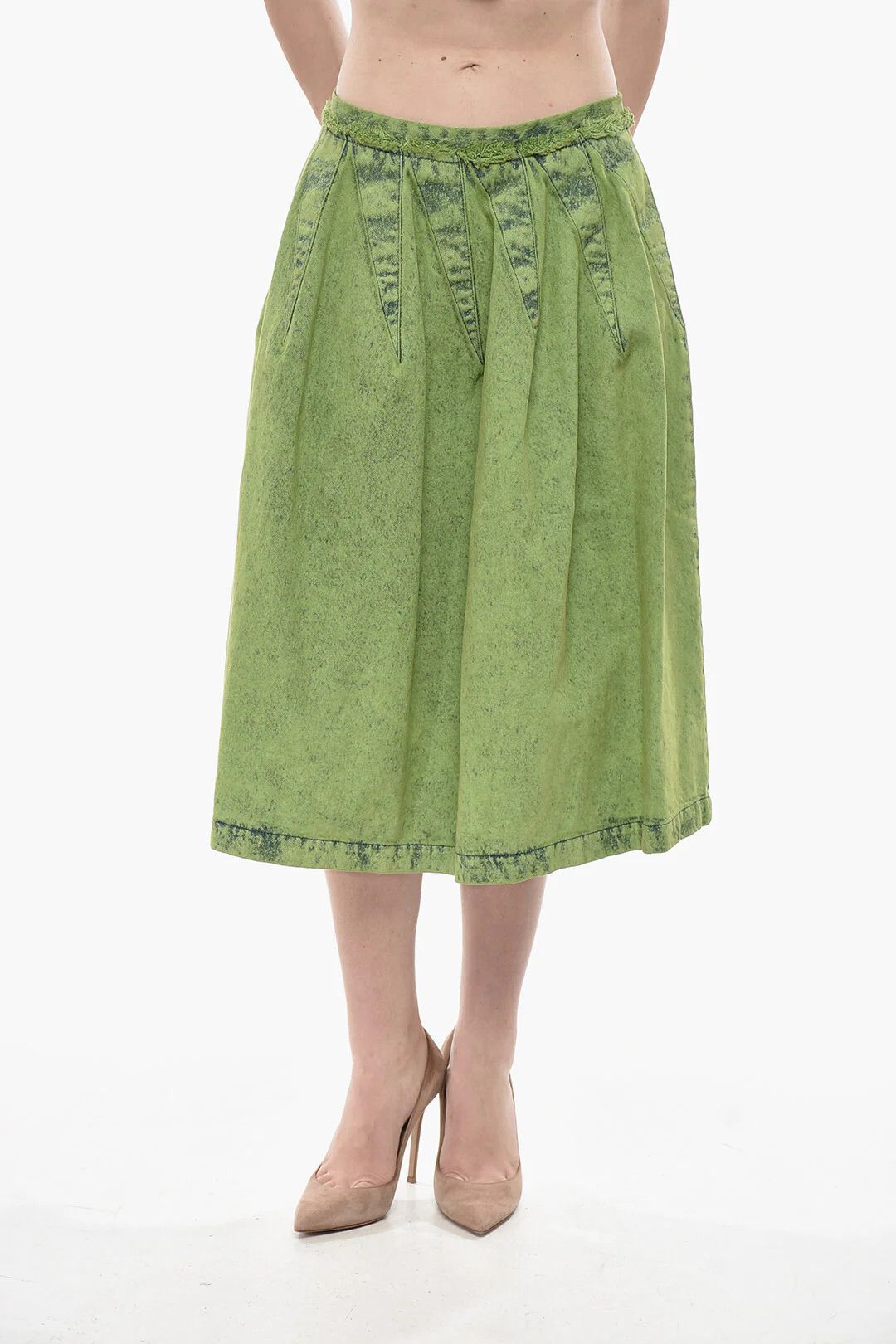 Marni og1mm0326 Flared Midi Denim Skirt in Green Size 27" / US 4 / IT 40 - 1 Thumbnail