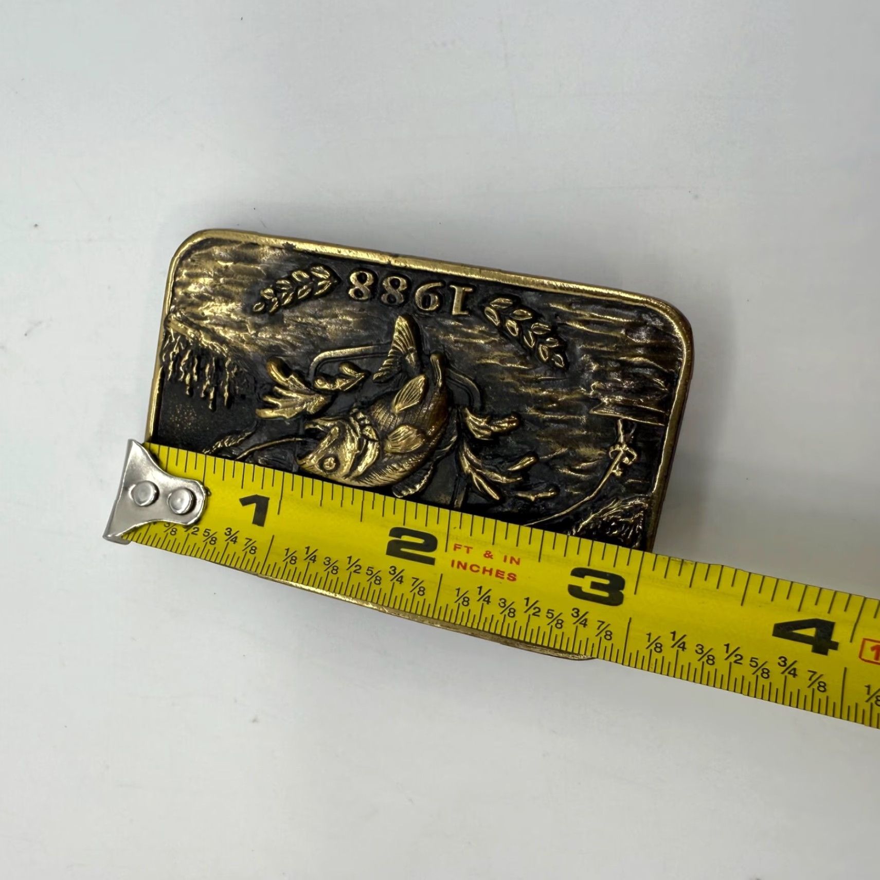 Vintage B.A.S.S. Bass Anglers Sportsman Society 1988 Brass Belt Buckle USA Made Belt Buckle Gold Brass Men XS? Size ONE SIZE - 3 Thumbnail