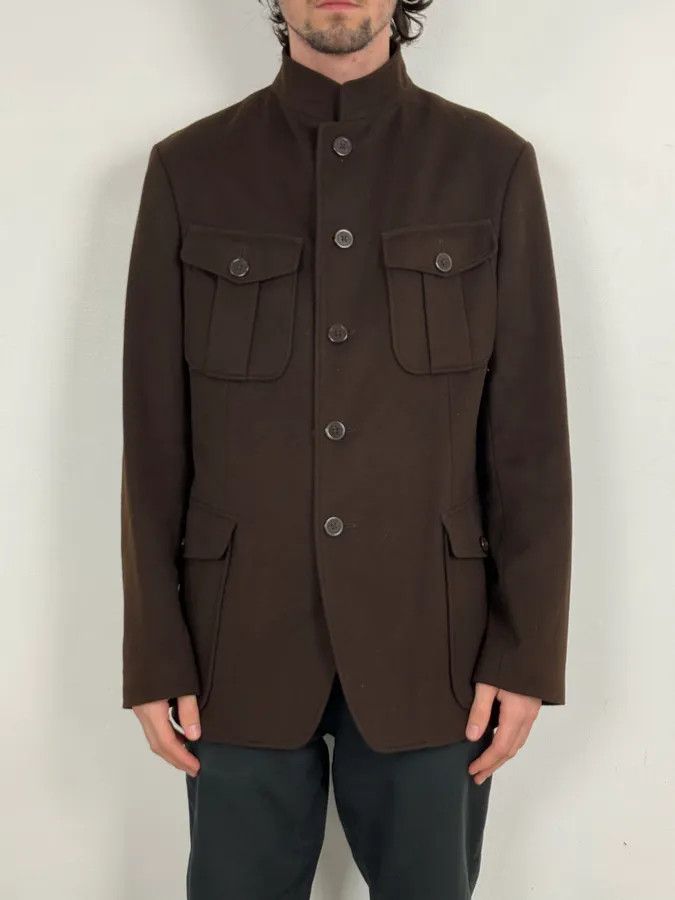Armani Collezioni Armani Officer Brown Wool Pocket Jacket Size US M / EU 48-50 / 2 - 2 Thumbnail
