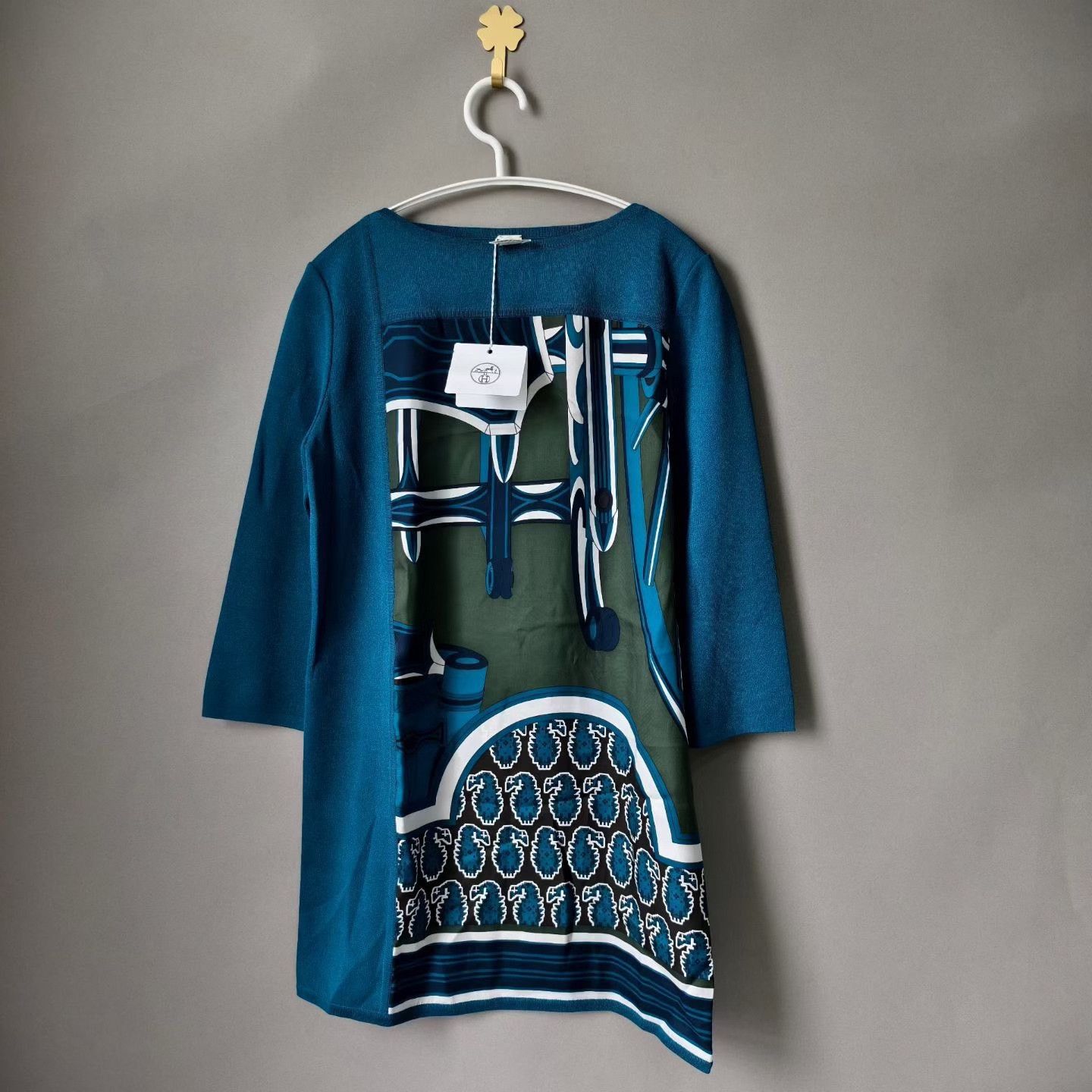 Hermes Hermes Blue Silk Spliced Dress Size XXS / US 00 / IT 34 - 1 Thumbnail