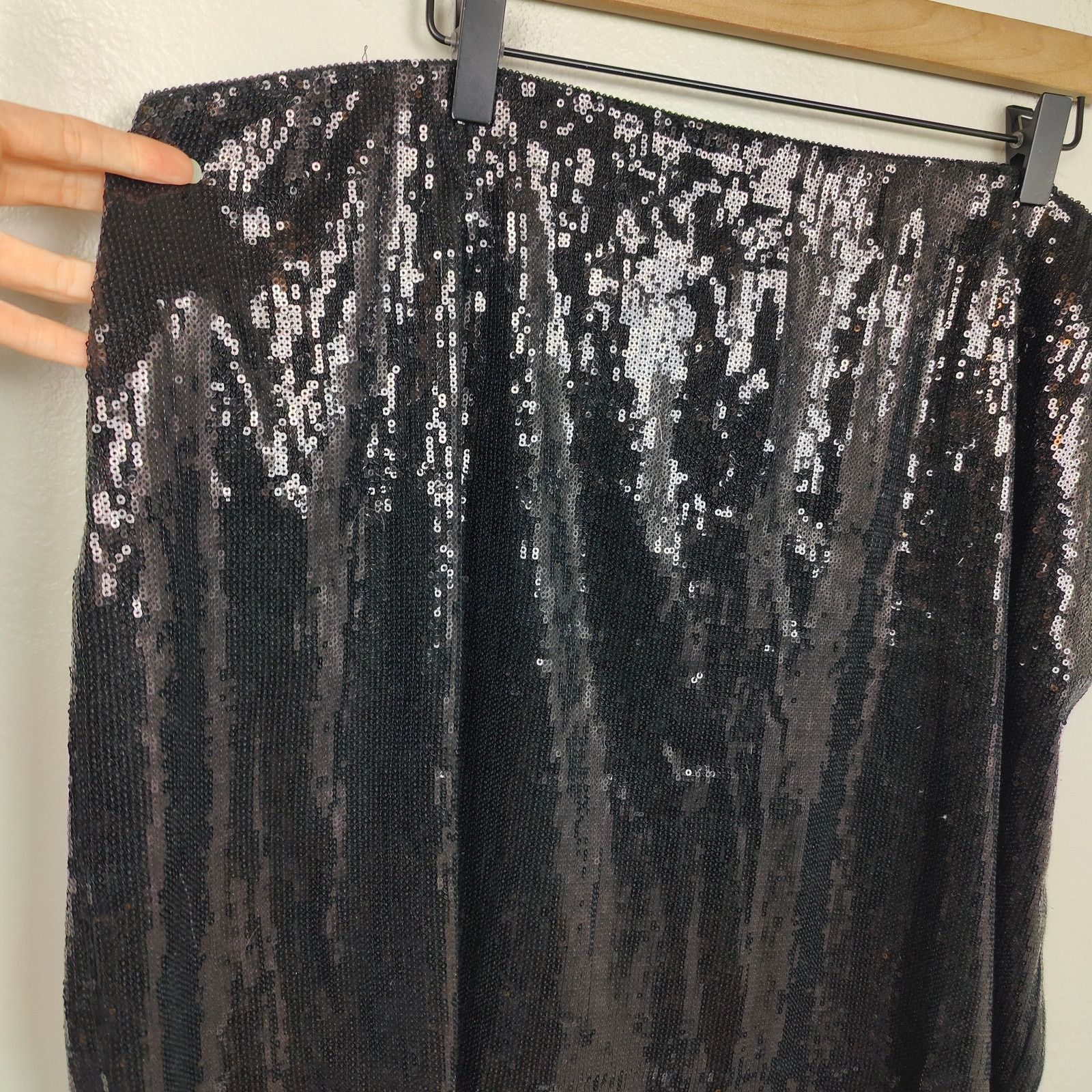 Other Vintage Alex Evenings Black Sequin Skirt Womens 3X Mini Size 42" / US 20 - 2 Thumbnail