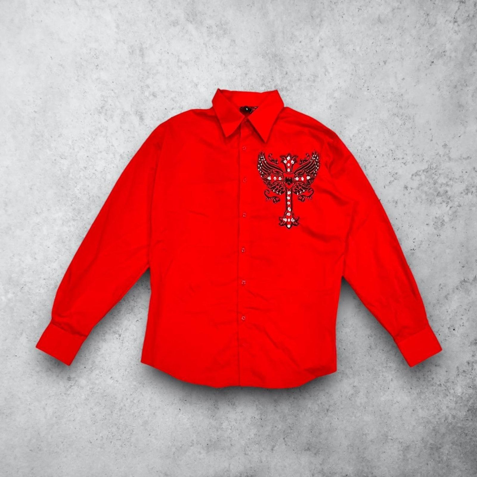 Affliction Affliction Cross & Wings Long-Sleeve Red Button-Up Shirt Size US M / EU 48-50 / 2 - 3 Thumbnail
