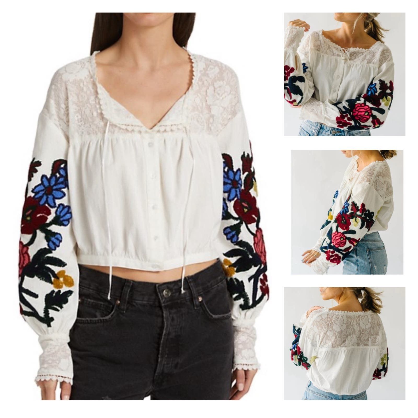 image of Free People | Meadows Embroidered Top Size Xs in White, Women's