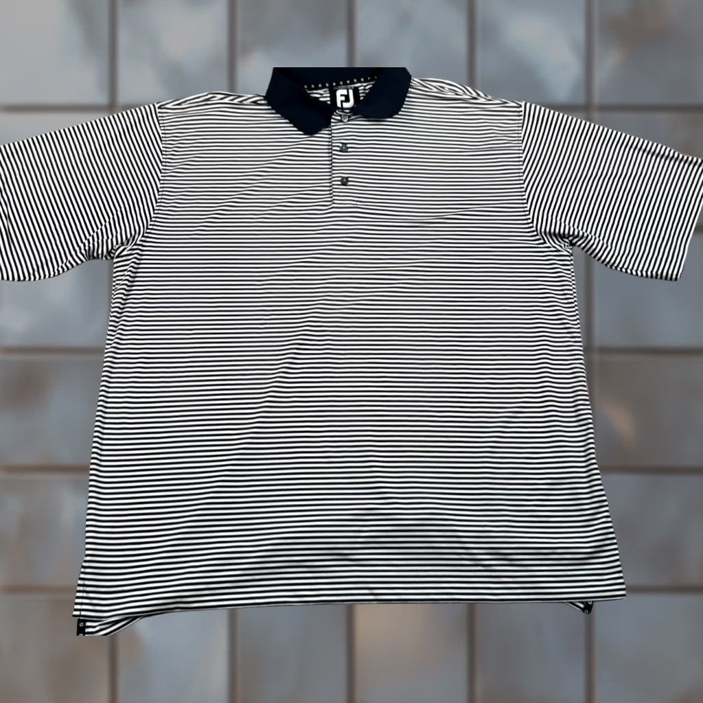 Footjoy FootJoy ProDry Lisle Polo Shirt Men's XL White Striped Golf Performance Stretch Size US XL / EU 56 / 4 - 1 Thumbnail