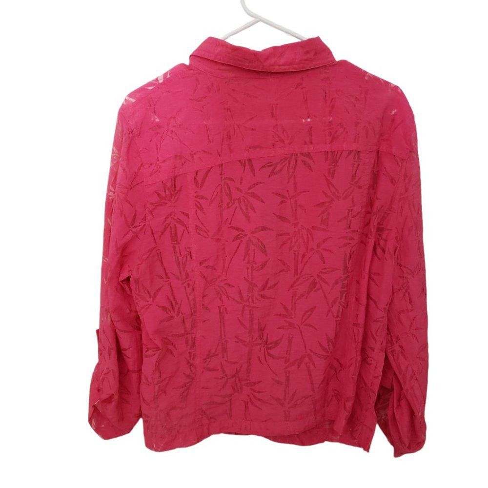 Designer CT192a Ruby Rd. Hot Pink Sheer Palm Tree Motif Shirt 14 Size XL / US 12-14 / IT 48-50 - 2 Thumbnail