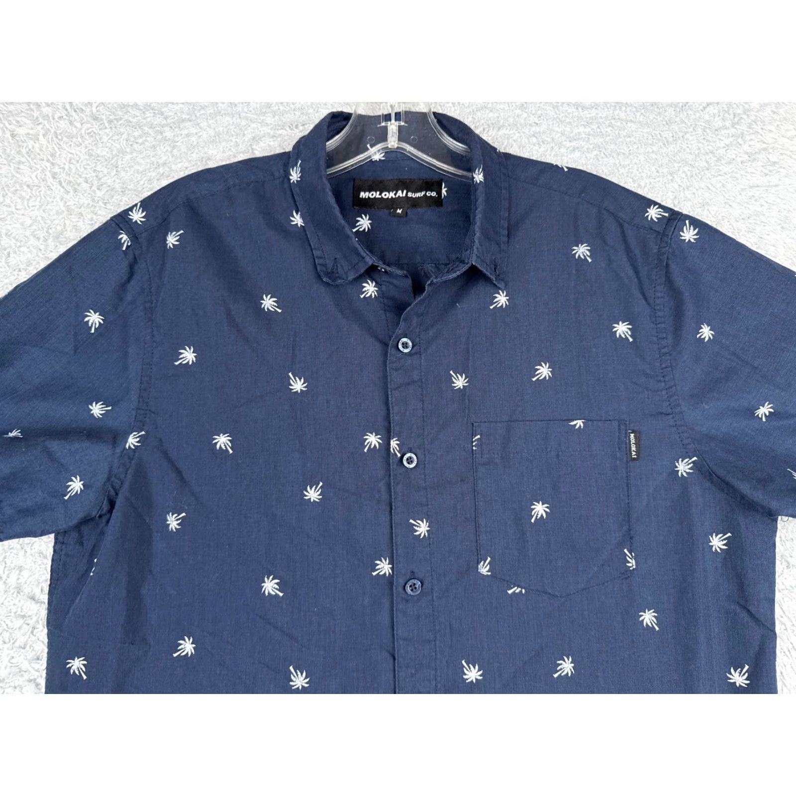 CO Molokai Surf Co Hawaiian Shirt Adult Medium Blue Palm Tree All Over Print Cotton Blend Button-Up Short Sleeve Mens Size US M / EU 48-50 / 2 - 4 Thumbnail
