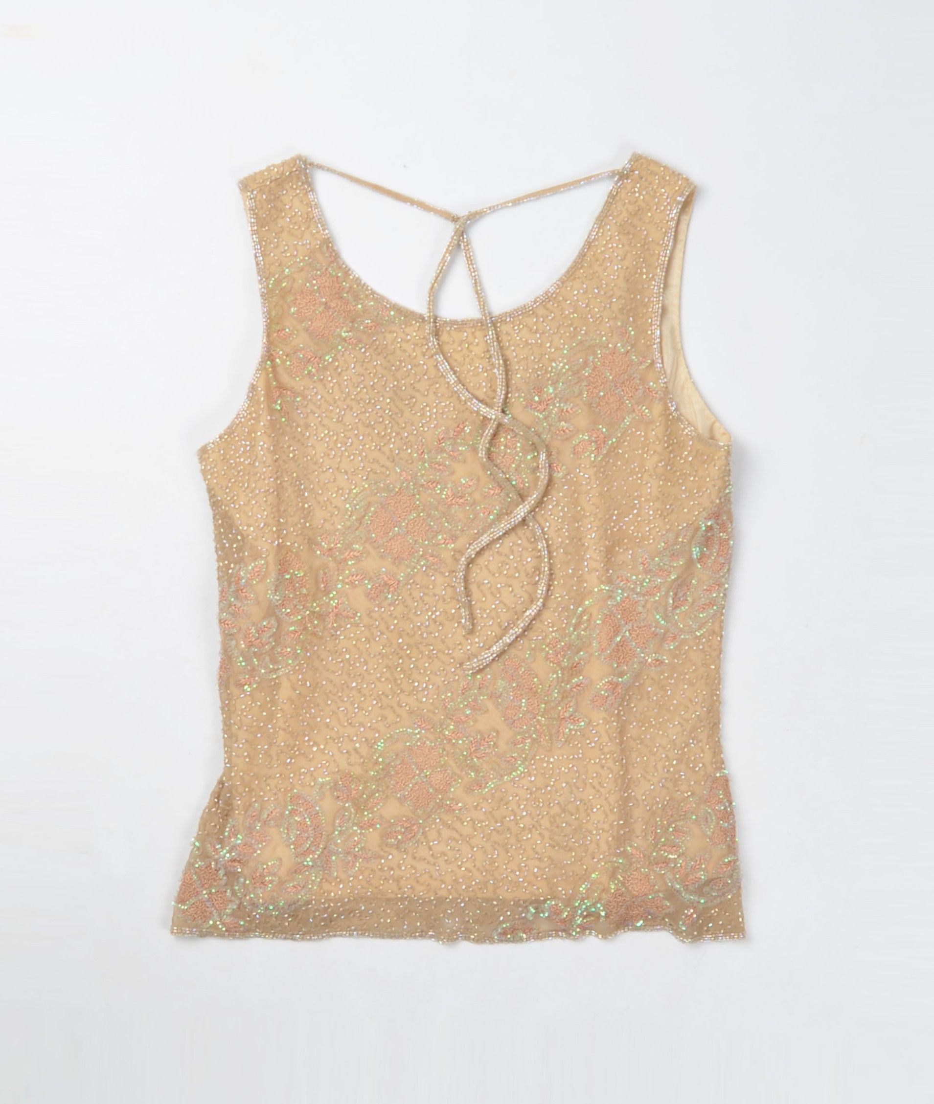 Other Vintage Full Beaded Beige Y2K Sparkle Fairy Top Blouse Size XS / US 0-2 / IT 36-38 - 10 Thumbnail