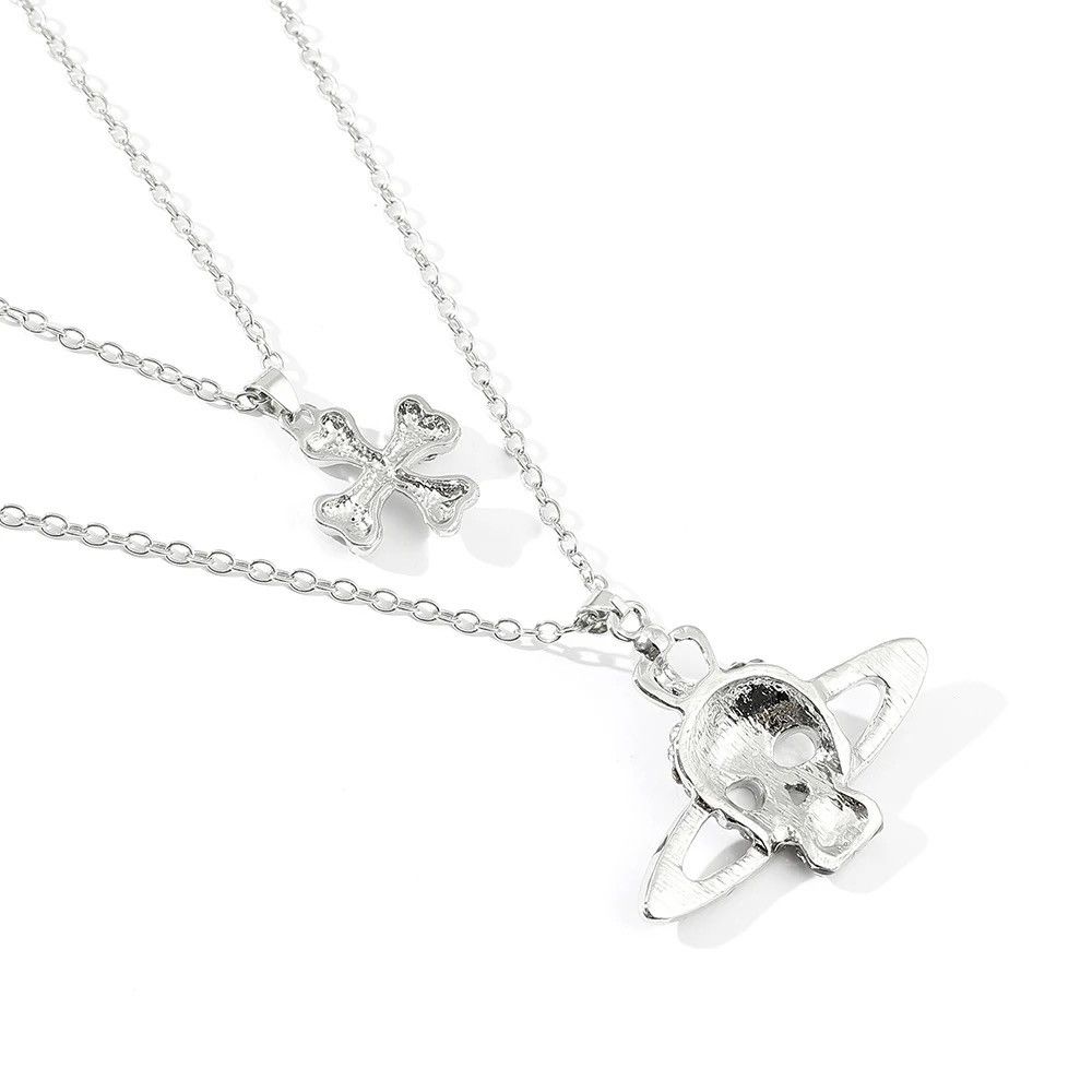 Jewelry Cross Skull Saturn Necklace Pendant Gothic Death Planet Size ONE SIZE - 4 Thumbnail