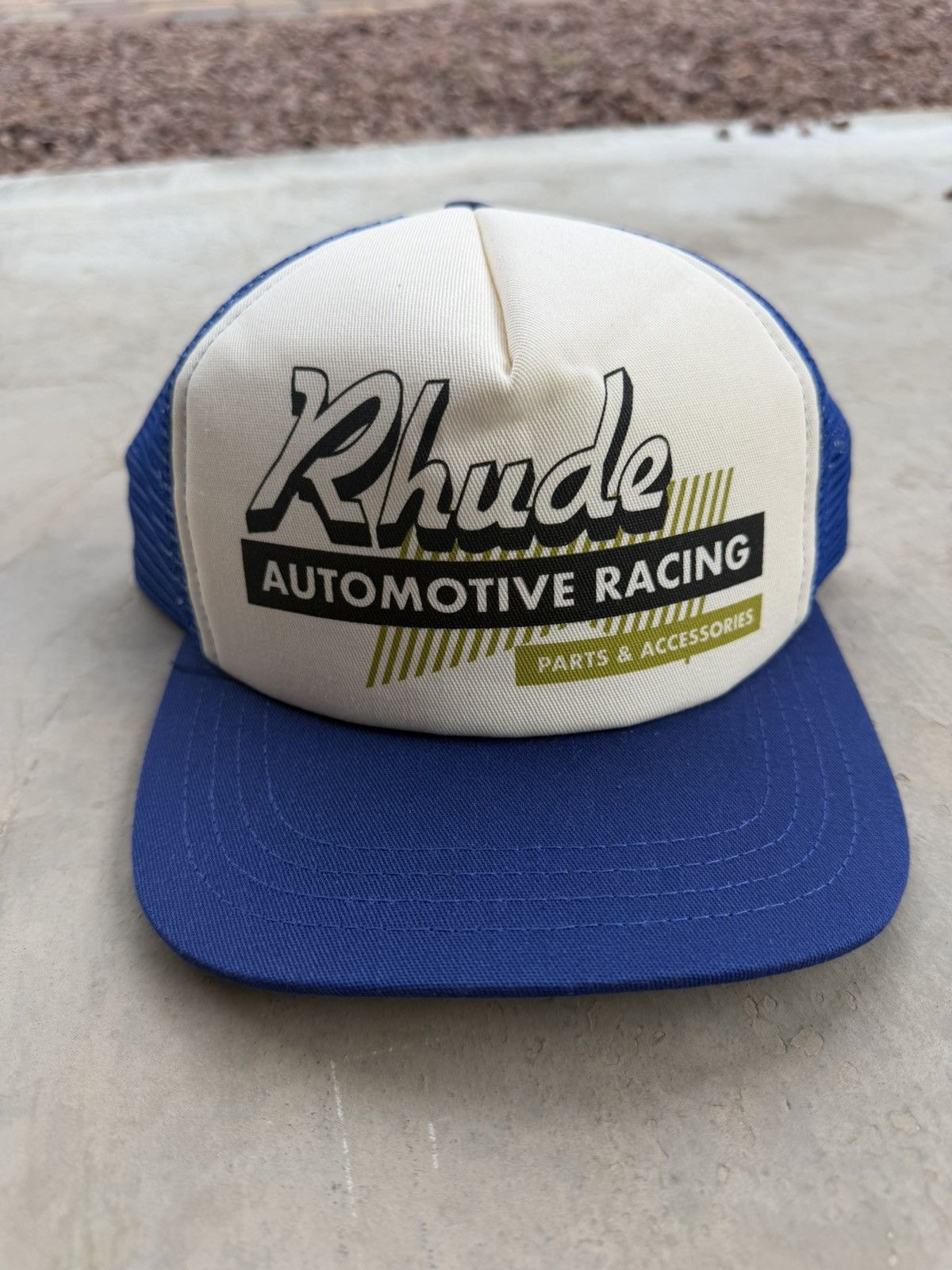 Rhude Automotive Racing Trucker Hat Blue / White – Brand New