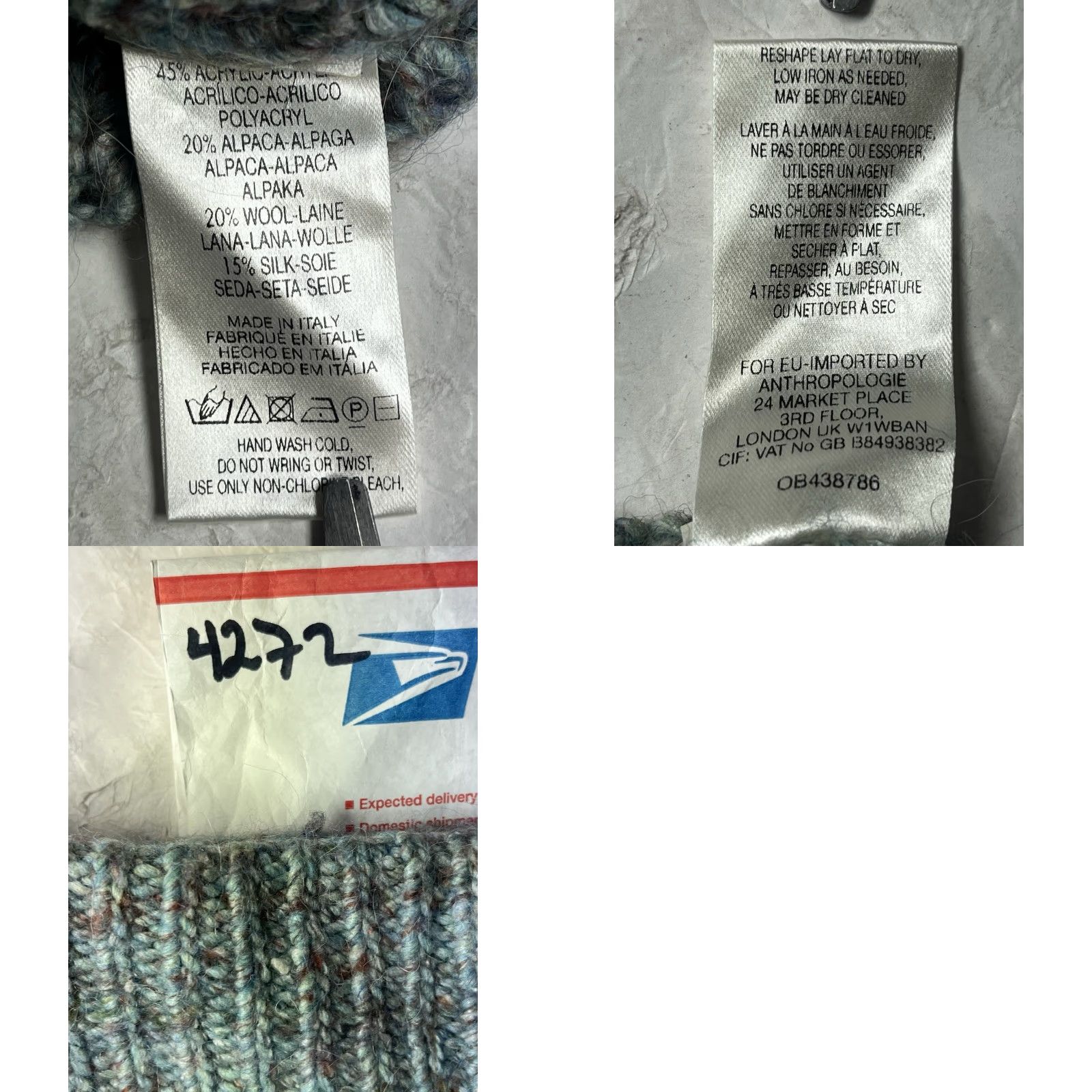 Anthropologie Moth Sweater Shirt Women XS Green Cowl Neck Long Sleeve Made in Italy Pullover Regular Fall Winter Spring Summer Vintage No Size XS / US 0-2 / IT 36-38 - 8 Thumbnail