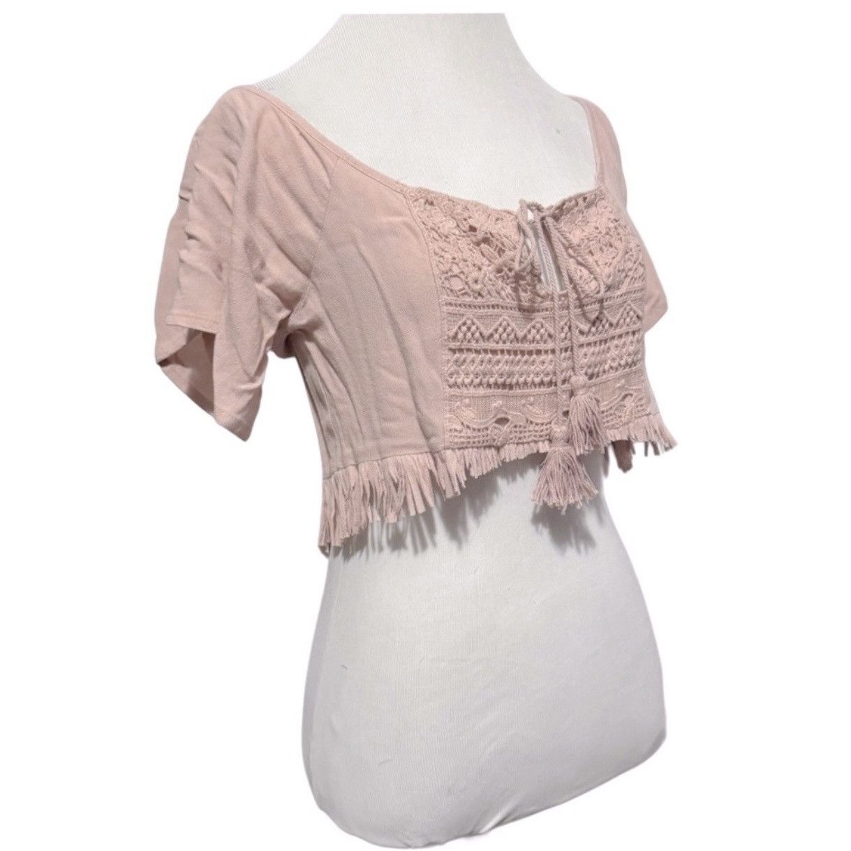 Vintage Vintage, Rose Blush, Peasant Style, Fringed Hem, Crop Top Size ONE SIZE - 4 Thumbnail