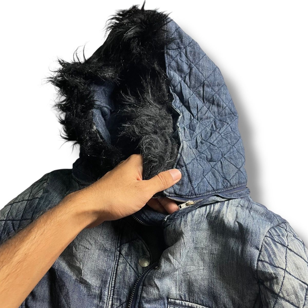 If Six Was Nine × Japanese Brand × Le Grande Bleu (L.G.B.) 🇯🇵 BACKS BUTTON UP FULL ZIP FUR HOODIE DENIM JACKET Size M / US 6-8 / IT 42-44 - 12 Thumbnail