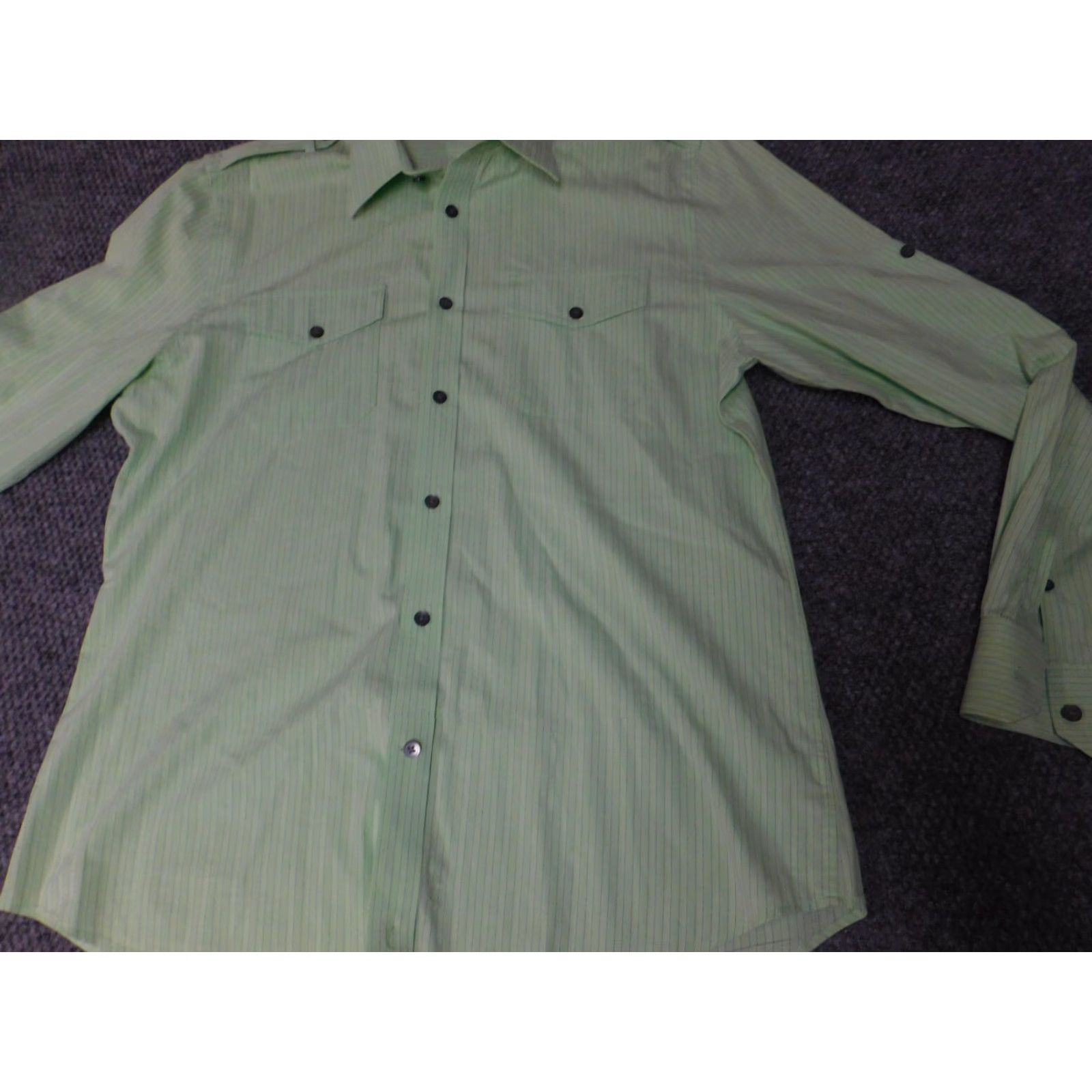 Express Express Mens Shirt Large Green Striped Button-Down Collared Long Sleeve Knit Cotton Regular Size L Size US L / EU 52-54 / 3 - 4 Thumbnail