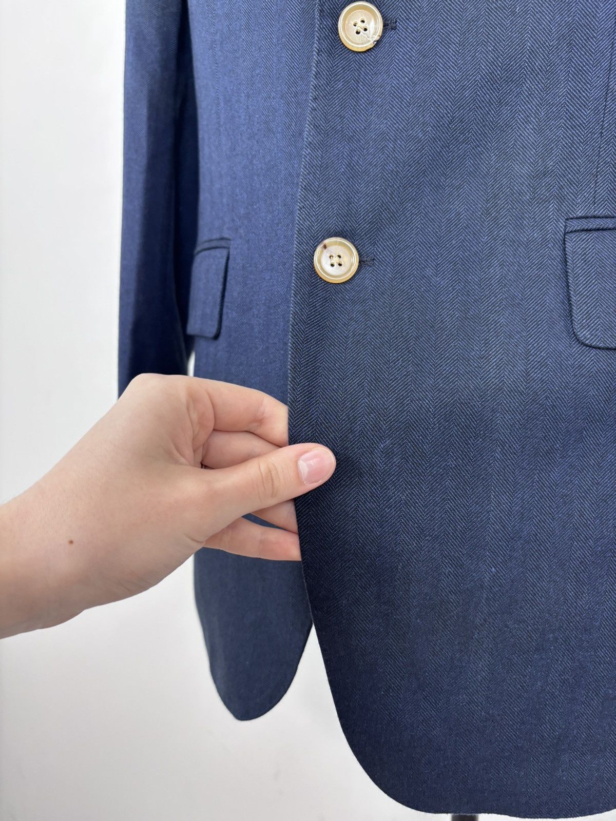 SCABAL Scabal Men’s Herringbone Navy Blue Cotton Blazer Jacket Size 40R - 6 Thumbnail
