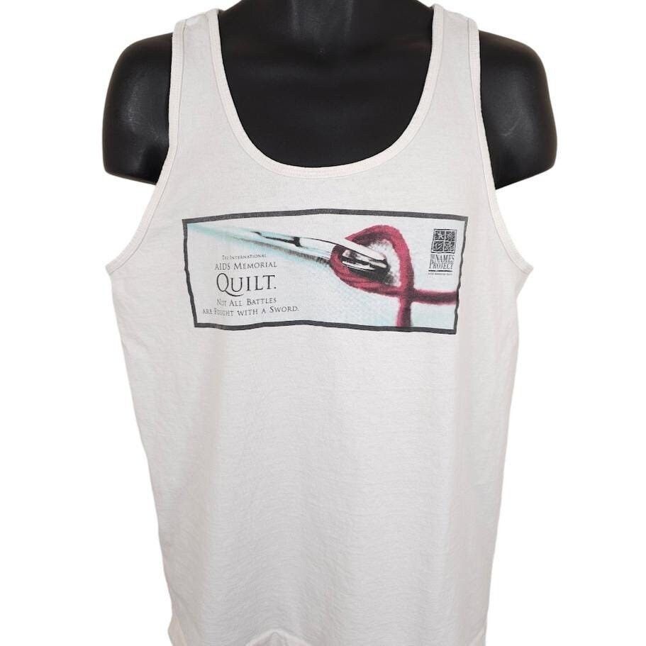 Vintage Vintage AIDS Memorial Quilt Tank Top Mens Size Large White Size US L / EU 52-54 / 3 - 1 Thumbnail