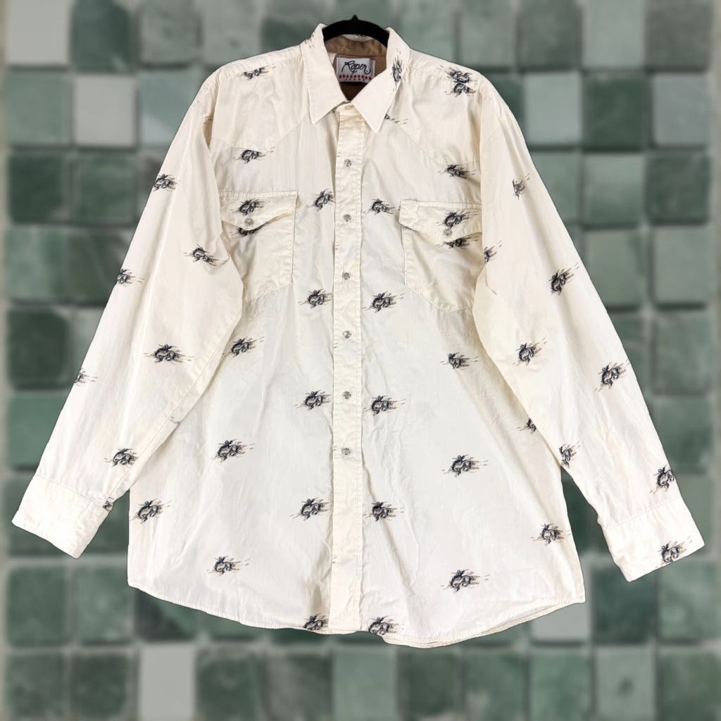 Roper VINTAGE Roper Shirt Mens XL Button-Up western ivory horse bucking print casual Size US XL / EU 56 / 4 - 1 Thumbnail