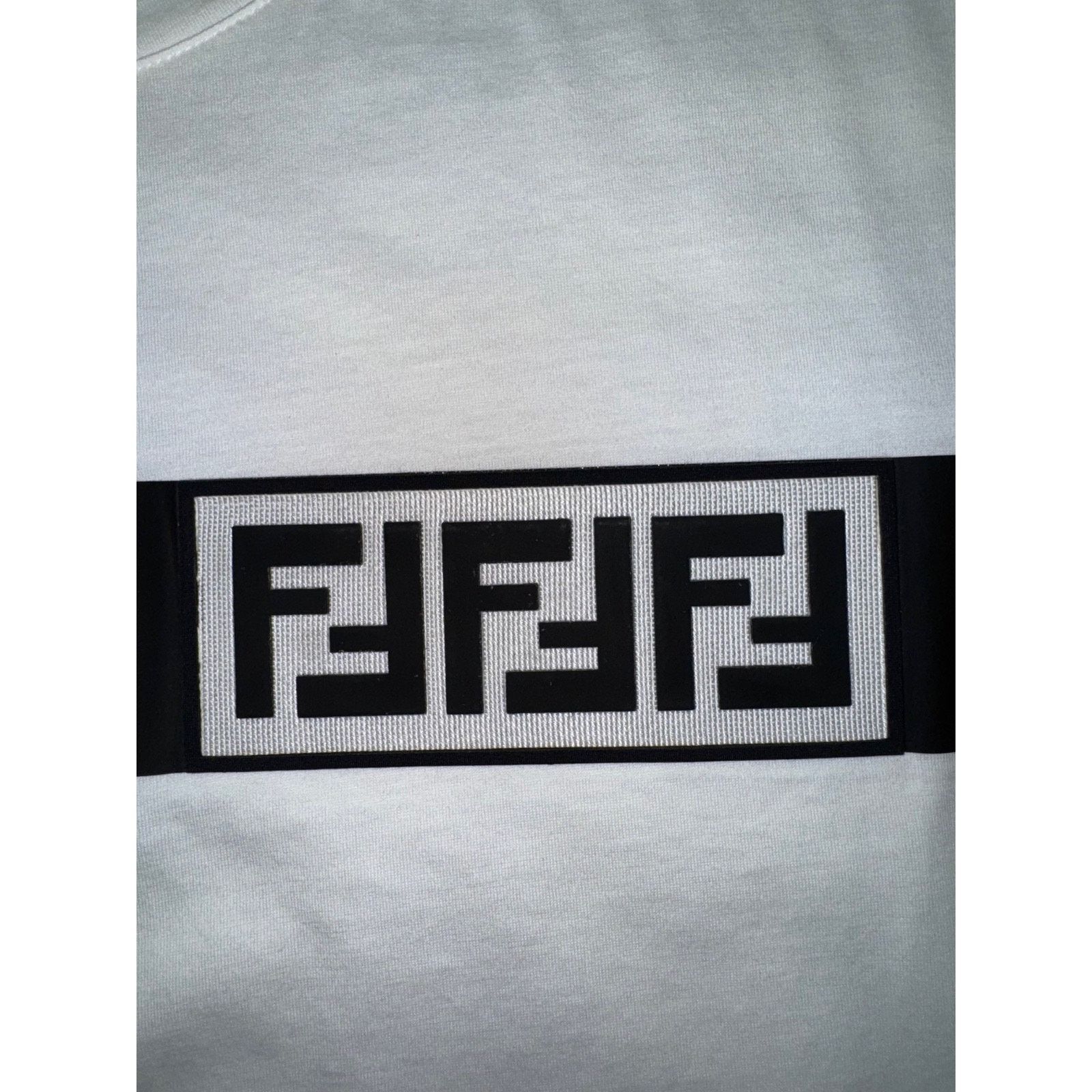 Fendi Fendi White Black Striped Sleeve Cotton T-Shirt Large L Size US L / EU 52-54 / 3 - 6 Thumbnail