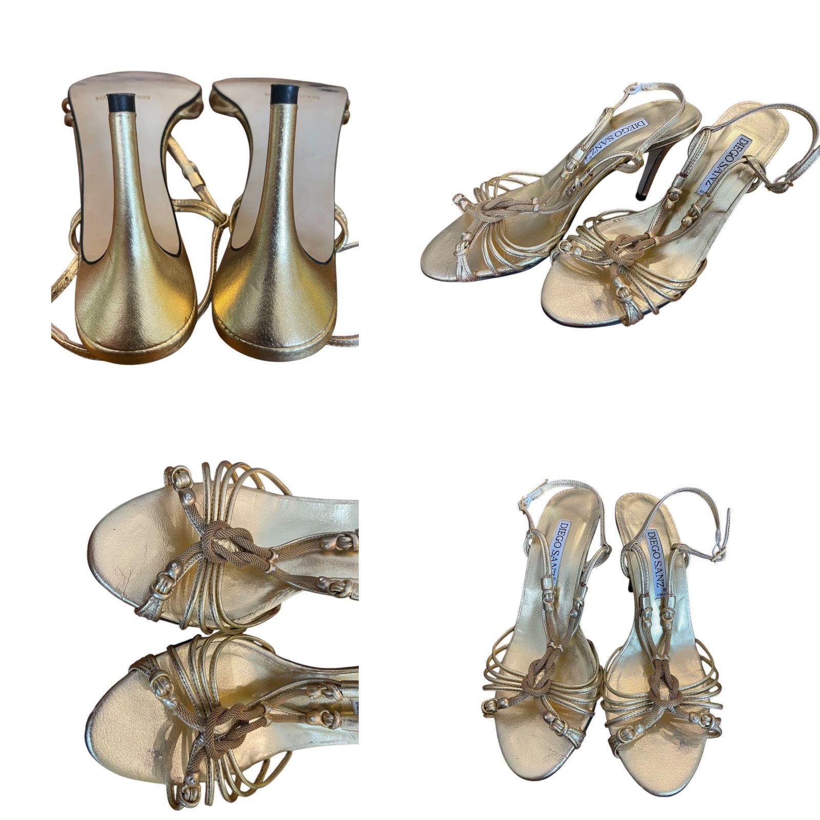 Vintage Diego Sanz Strappy Sandals Gold 7.5 Women 3.5 Inch Heel Shoes Size 7.5 Spain, Synthetic Upper Size US 8 / IT 38 - 8 Thumbnail