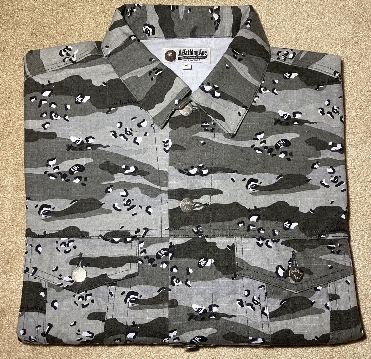 image of 2018 Bape Gray Ape Face Camo Jacket Logo Denim Black Loose in Grey Camo, Men's (Size Medium)