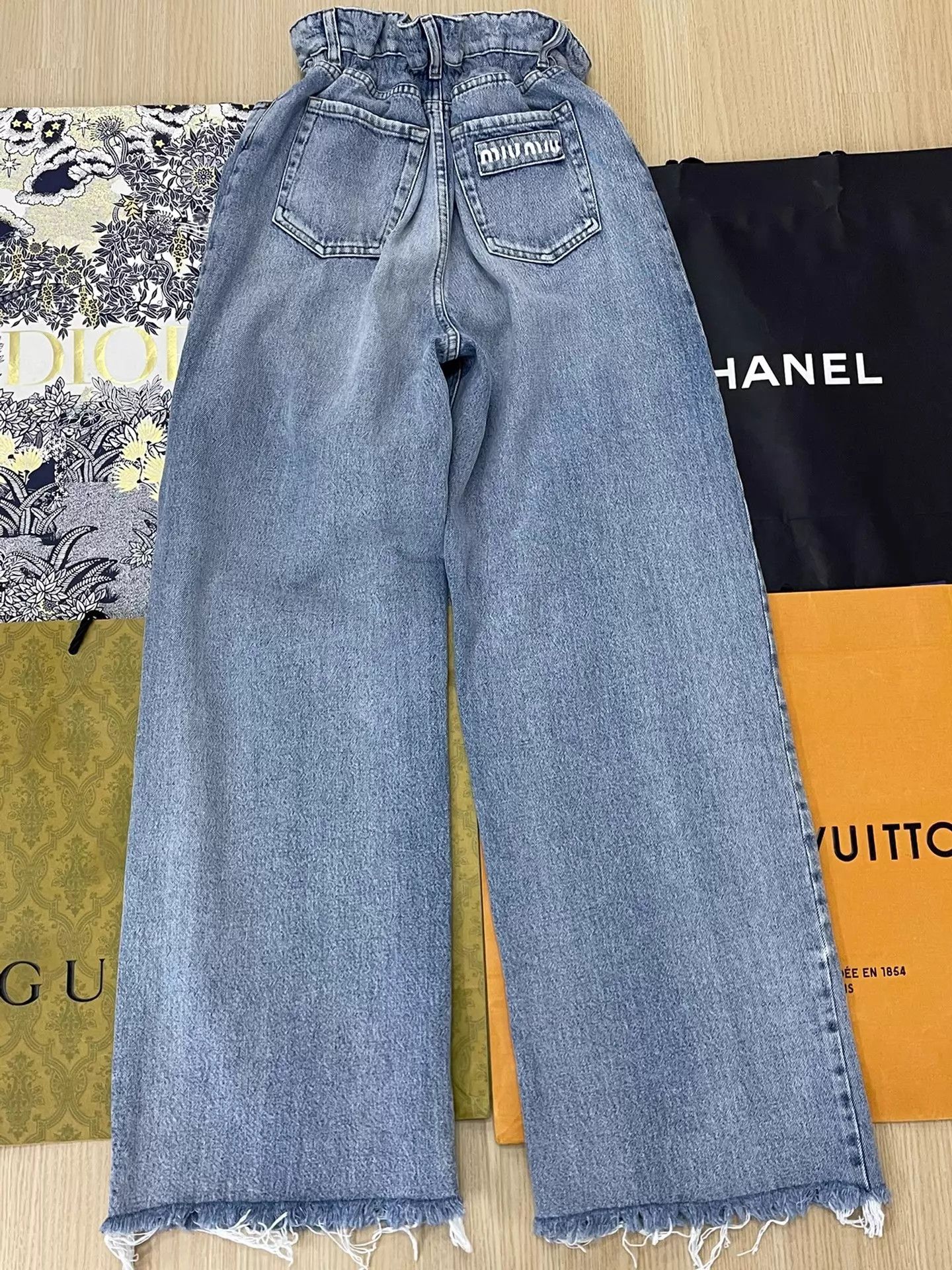 Miu Miu MIU MIU Light Blue Blooming Denim Wide-Leg Pants 25 Size 25" / US 0 / IT 36 - 2 Thumbnail