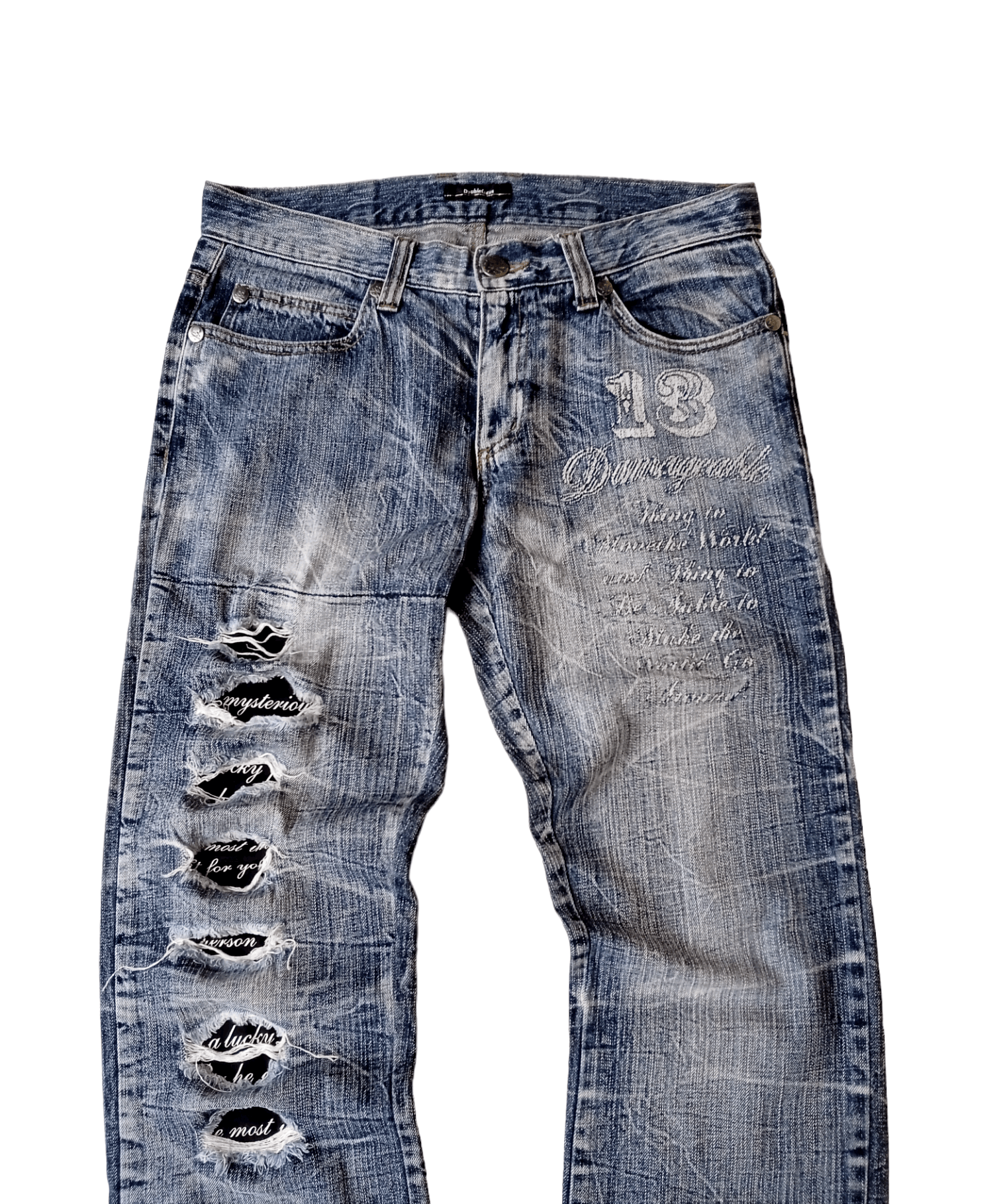 If Six Was Nine × Le Grande Bleu (L.G.B.) × Vintage Doublefocus Distressed Light wash Patchwork Size US 32 / EU 48 - 3 Thumbnail