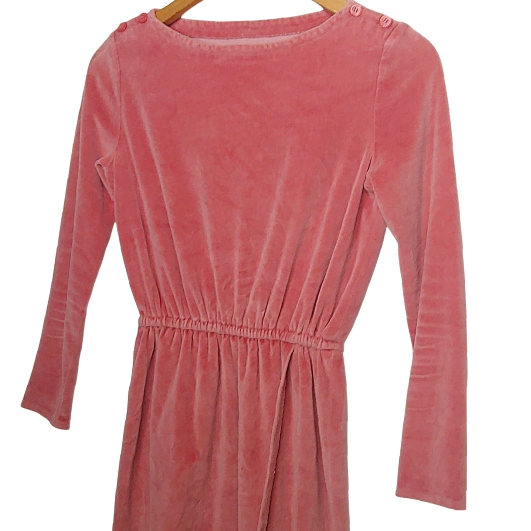 Velour VINTAGE Womens Faux Wrap Dress Velour Long Sleeve Mauve Pink Secretary Retro Dress Knee Length M Women's Size M / US 6-8 / IT 42-44 - 2 Thumbnail