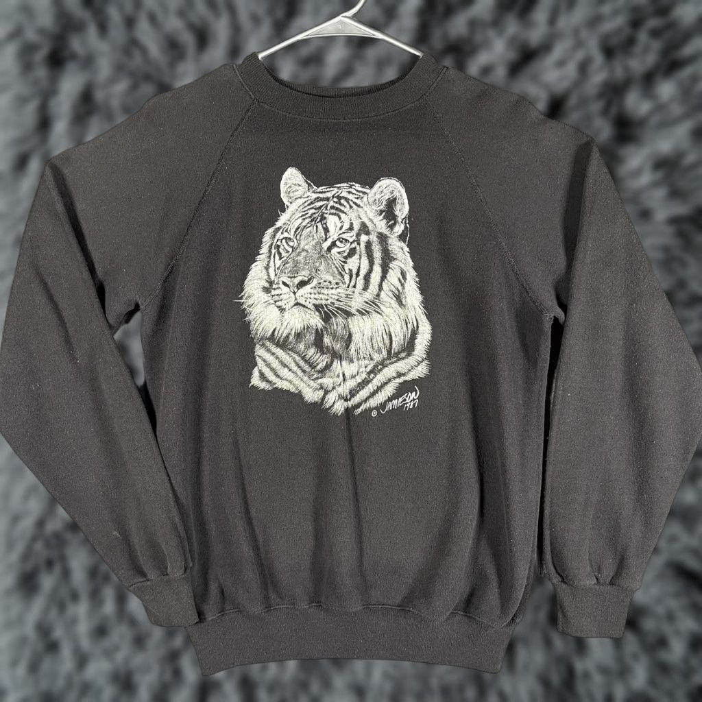 Hanes VINTAGE Hanes Sweatshirt Mens M Black Tiger Graphic Crewneck USA 80s Size US M / EU 48-50 / 2 - 1 Thumbnail