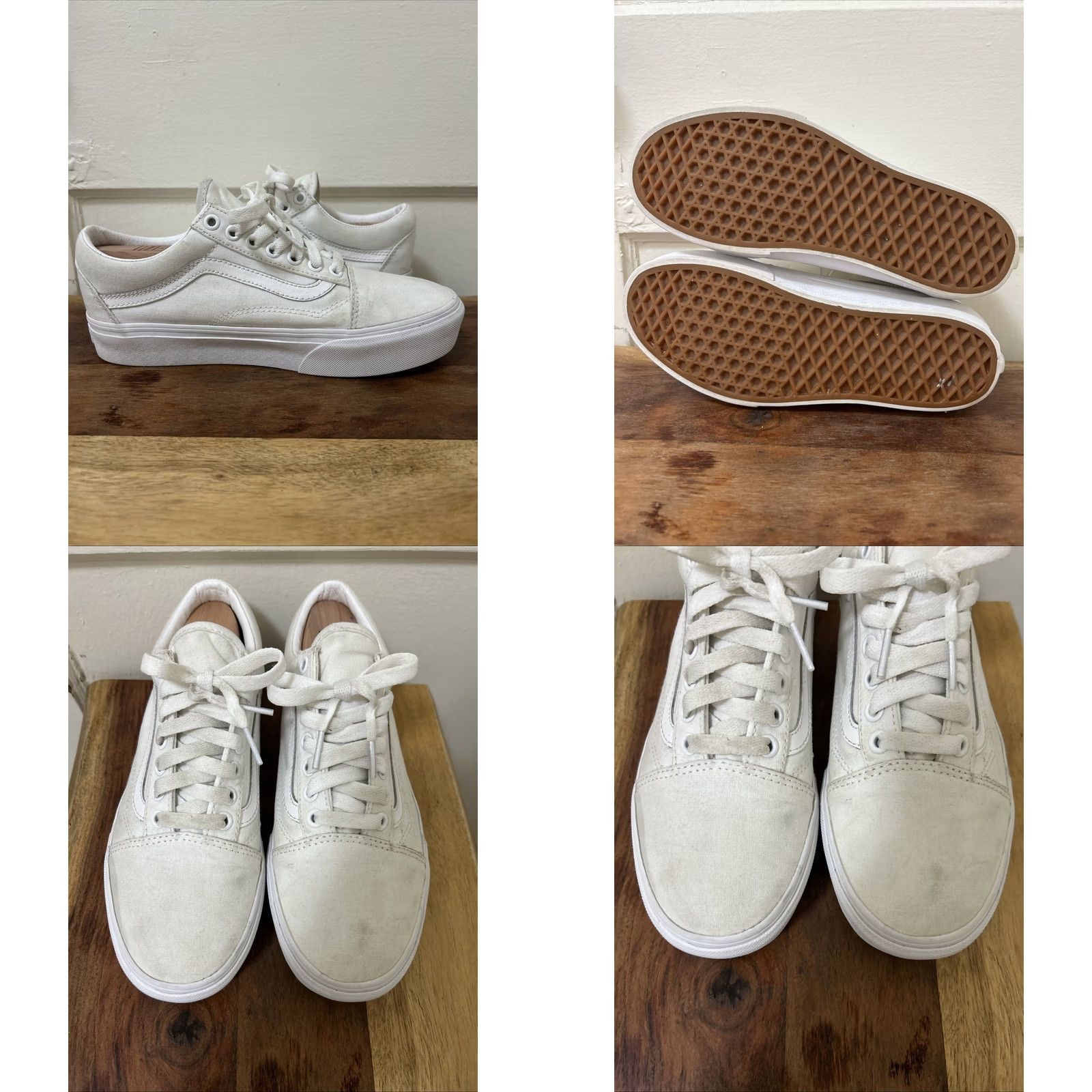 Vans VANS Old Skool Sneaker White Canvas Mens 7 / Womens 8.5 Skateboarding Shoes 721356 Size US 6 / IT 36 - 8 Thumbnail