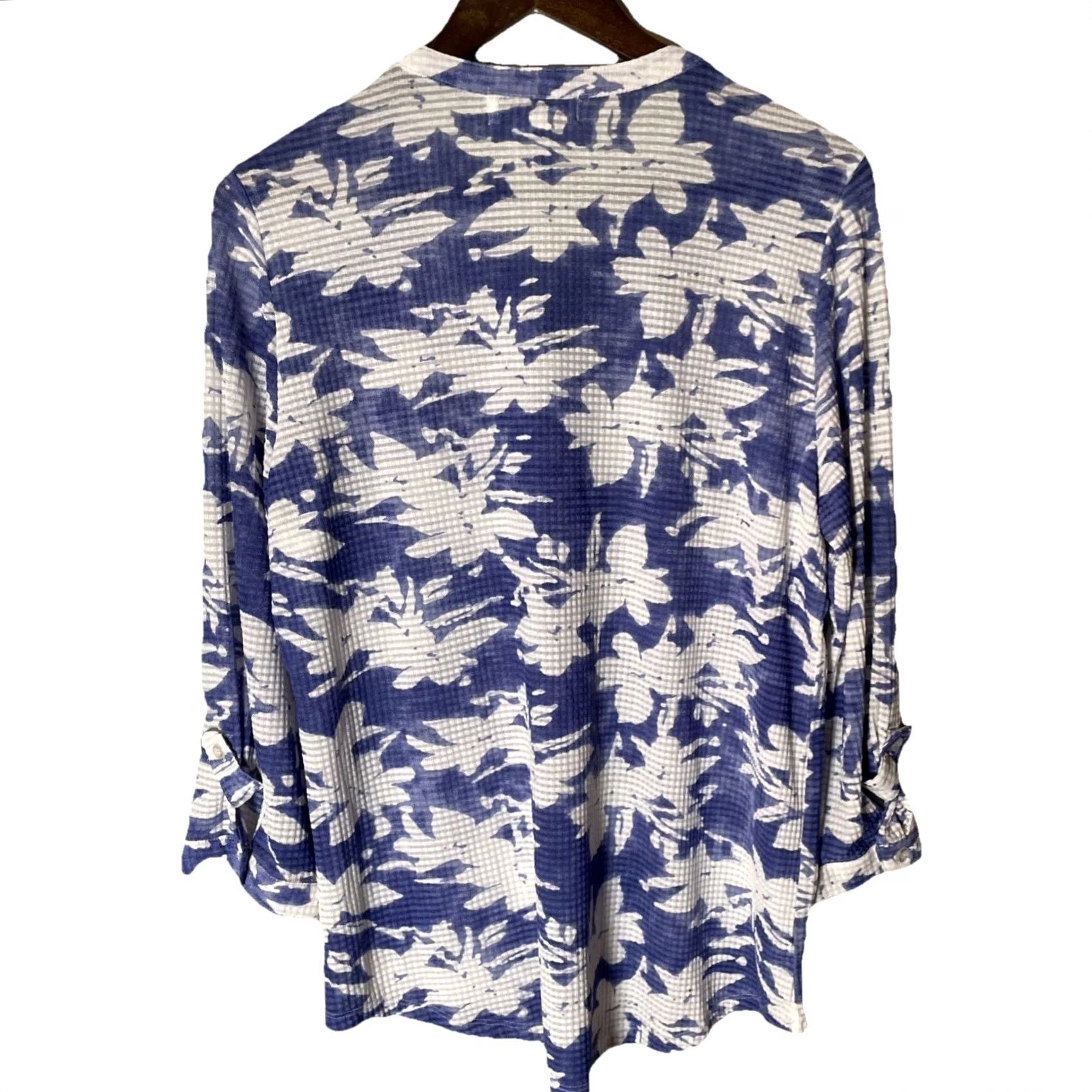 Vintage CATHY DANIELS Blouse Floral Blue White 3/4 Sleeve M Casual Workwear Shirt Shirt Size M / US 6-8 / IT 42-44 - 4 Thumbnail