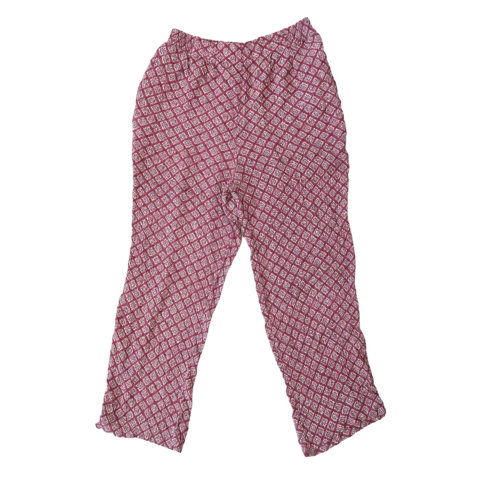 Vintage VINTAGE Norton McNaughton Burgundy Red and Cream Print Straight Leg Pants 14P 1990s Petites Hippy Casual Womens Size 36" / US 14 / IT 50 - 3 Thumbnail