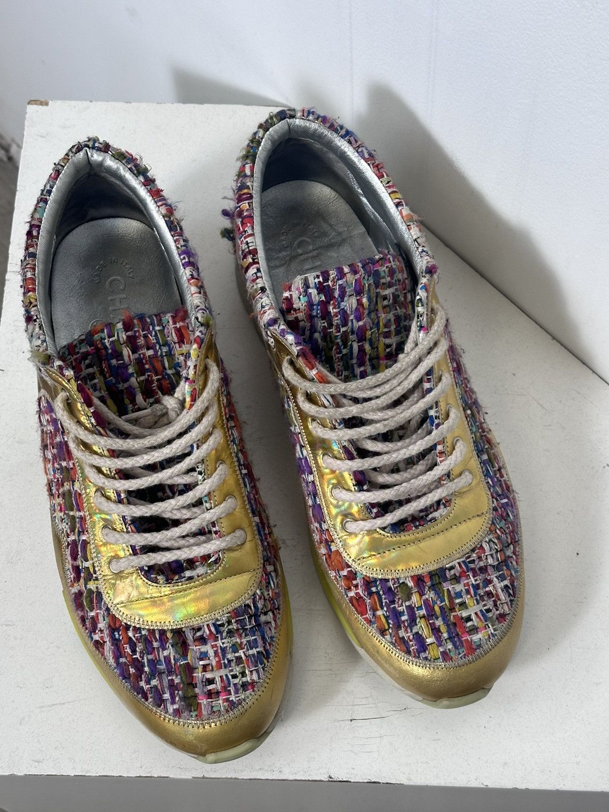 Chanel Tweed Lambskin Runway Sneakers - RAINBOW TWEED Size US 9 / EU 42 - 4 Thumbnail