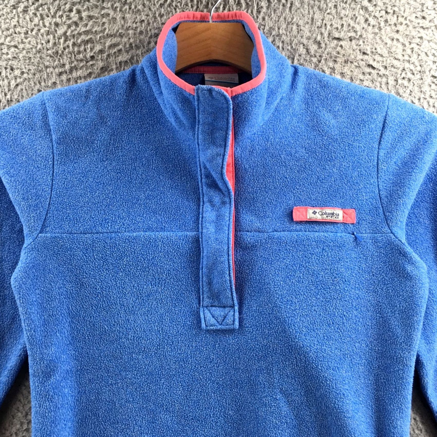 Vintage Columbia PFG Sweater Womens XS Blue Pink Trim Fleece Pullover Quarter Snap Size XS / US 0-2 / IT 36-38 - 2 Thumbnail