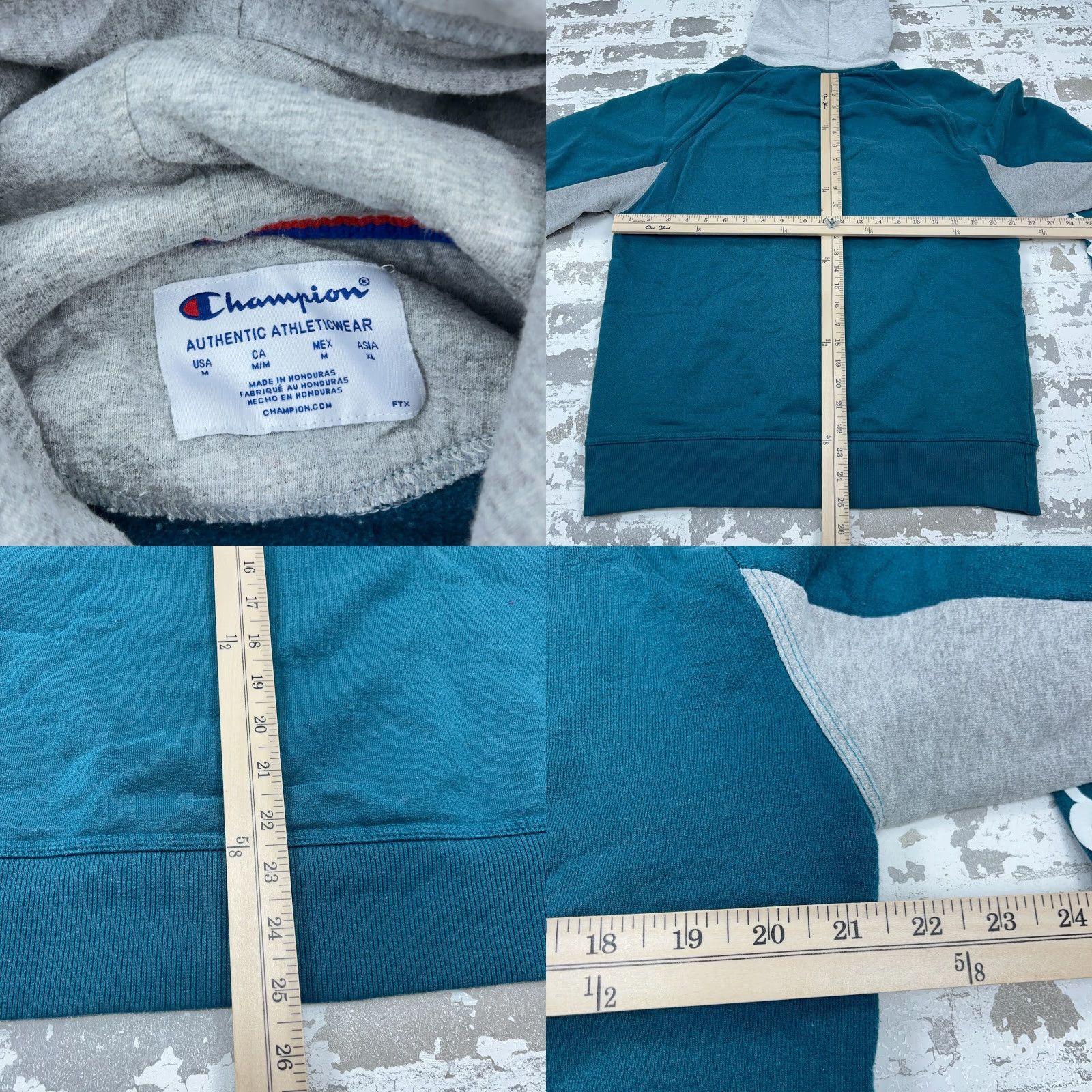 Champion Champion Hoodie Men Medium Green Gray Sweatshirt Colorblock Logo Graphic Print Hooded Pockets Reverse Weave 90s Sport Mens Size US M / EU 48-50 / 2 - 8 Thumbnail