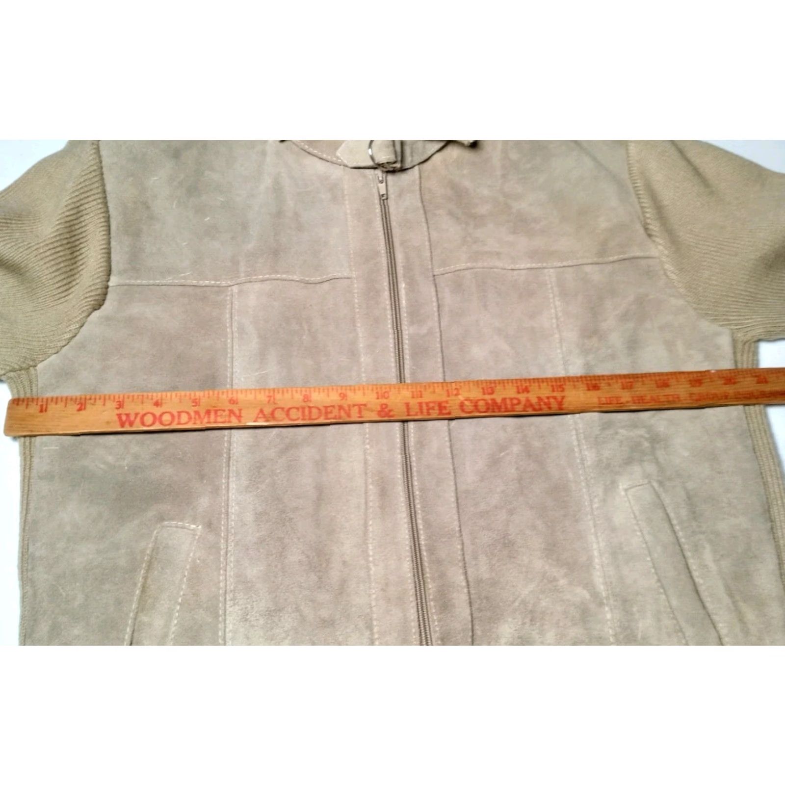 Vintage VINTAGE Carrington Sweater Jacket Men L Beige Leather Cowhide Knit Full Zip Size US L / EU 52-54 / 3 - 3 Thumbnail