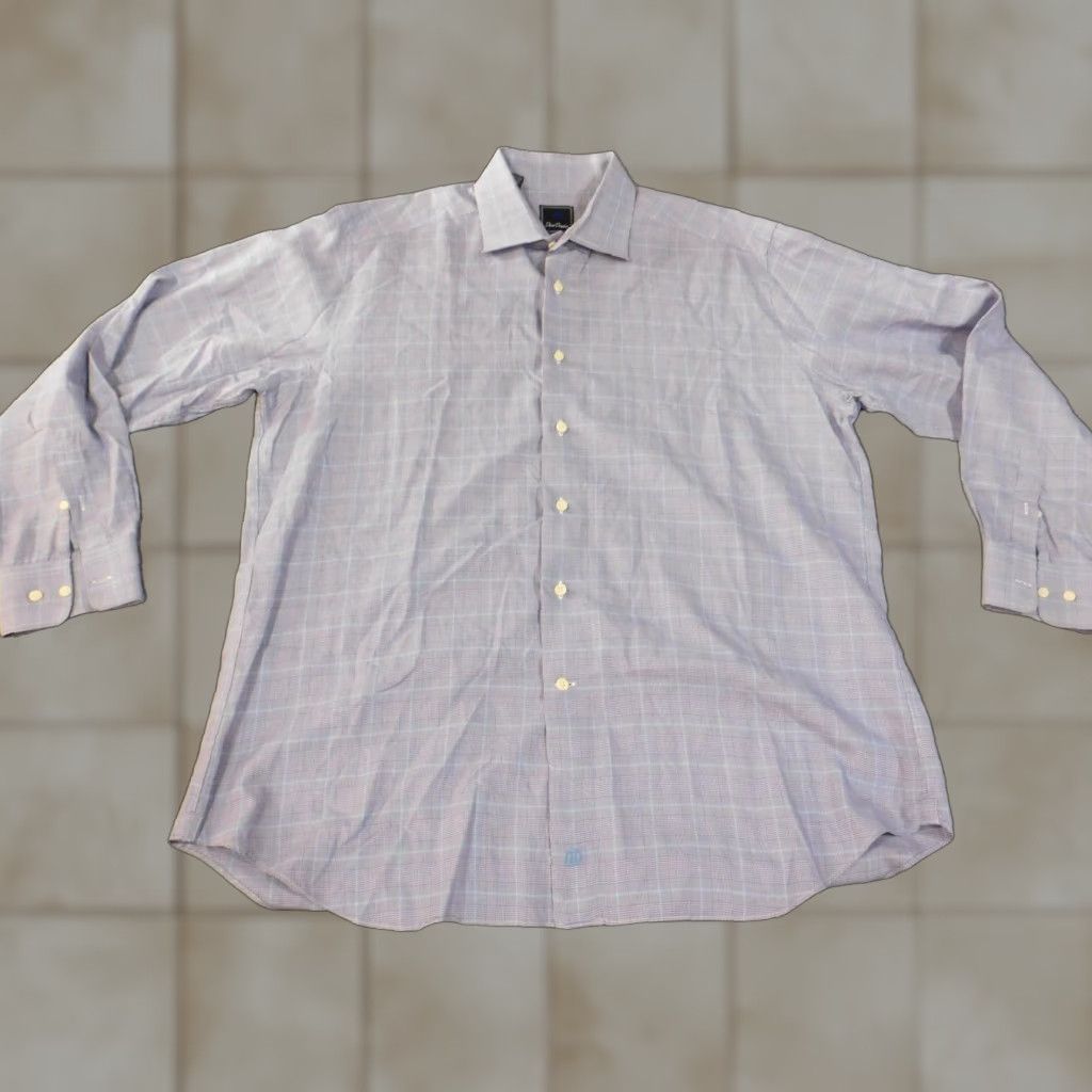 David Donahue david donahue dress shirt 17 34/35 purple mens plaid button up formal Size 46R - 1 Thumbnail