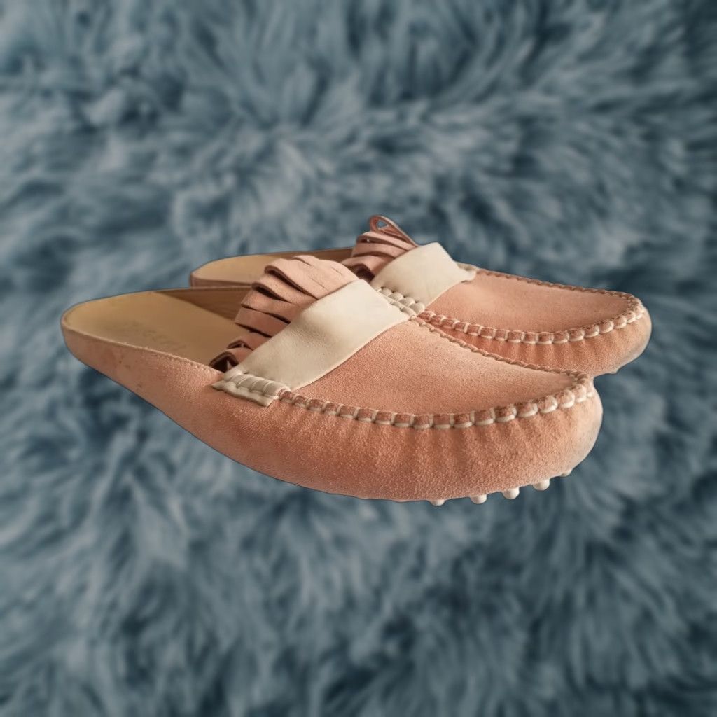 Vintage M. Gemi Felize Fringe Mule Suede Leather Size 41 Peach Stone US 10 Women's Leather Upper Fringe Flat Slip-On Womens Shoes Size ONE SIZE - 1 Thumbnail