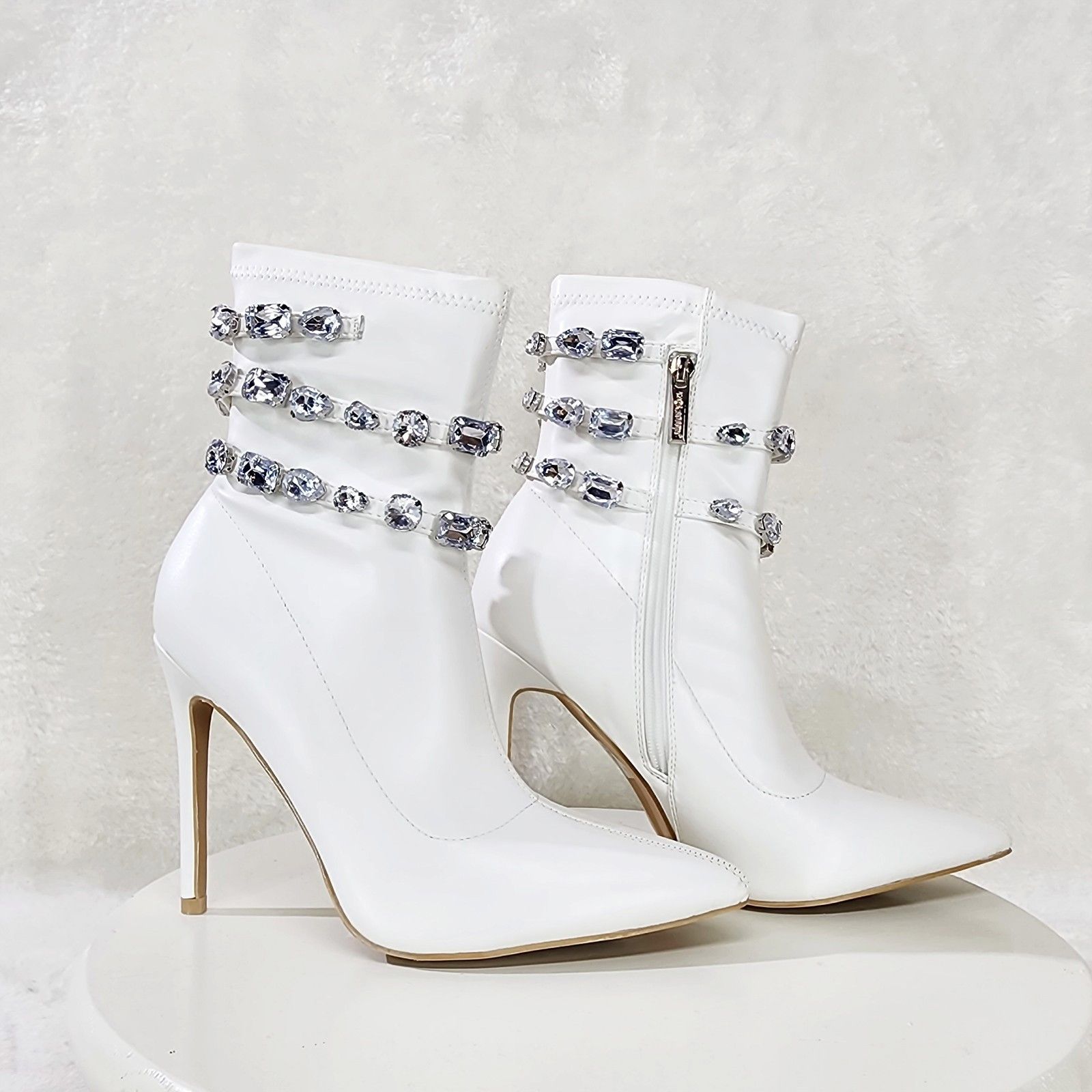 Other Allure Sexy Stiletto High Heels White Ankle Boot Chelsea Boo Size US 6 / IT 36 - 5 Thumbnail