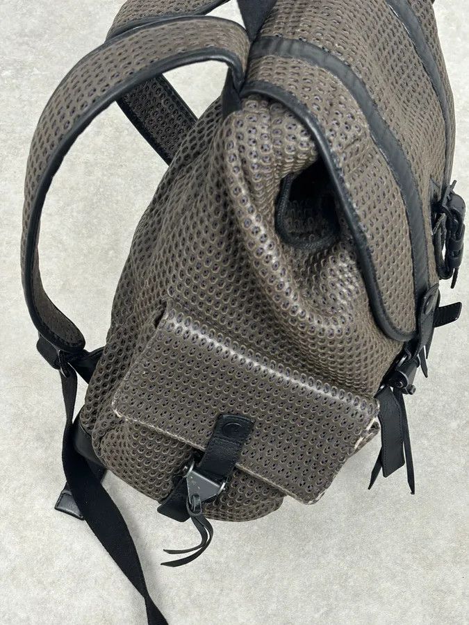 Emporio Armani FW2013 Emporio Armani Taupe Grey Perfored Leather Multi-Pocket Backpack Size ONE SIZE - 9 Thumbnail