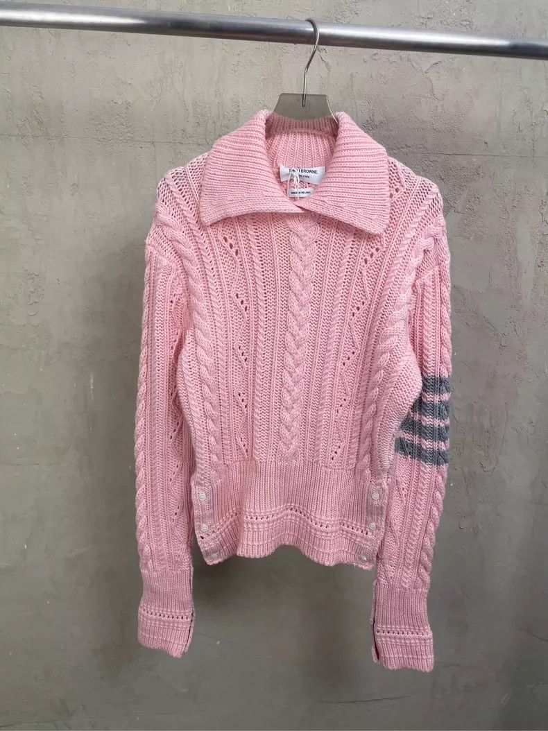 Thom Browne Thom Browne Sakura pink knit wool lapel sweater Size S / US 4 / IT 40 - 1 Thumbnail