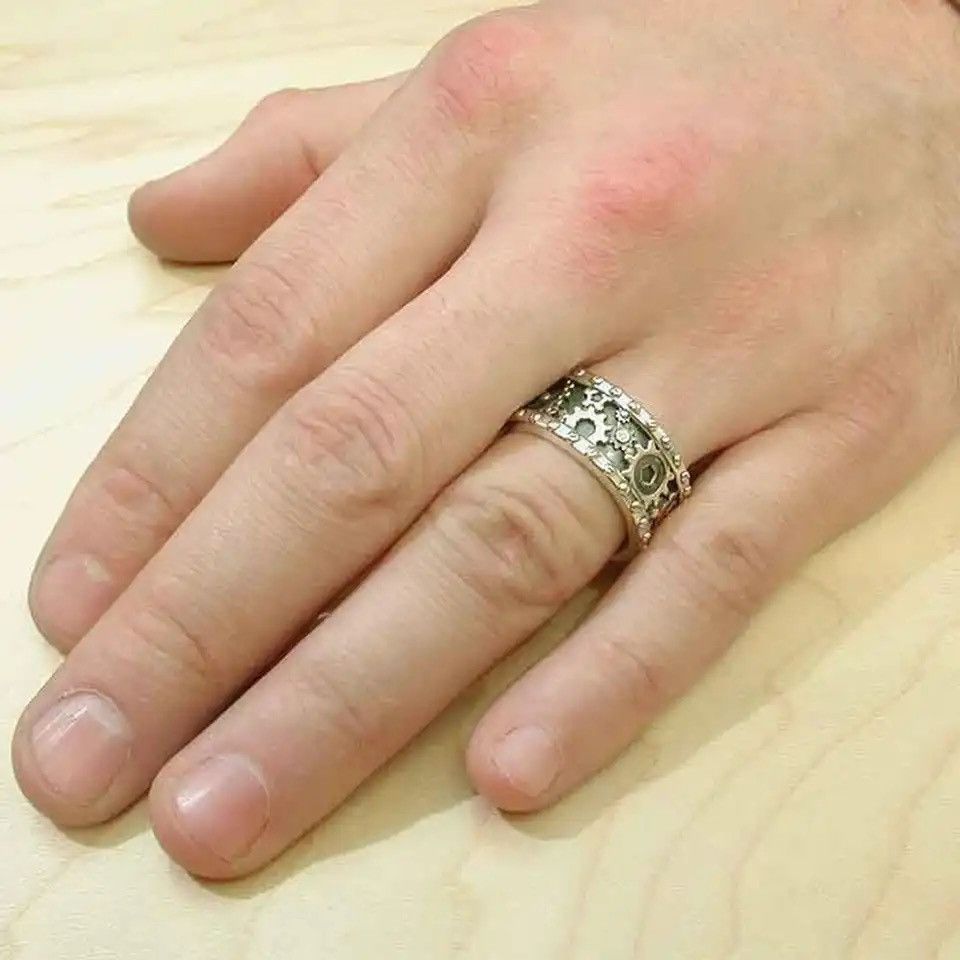 Jewelry × Vintage New Handmade Gears Carved Finger Rings Size ONE SIZE - 4 Thumbnail