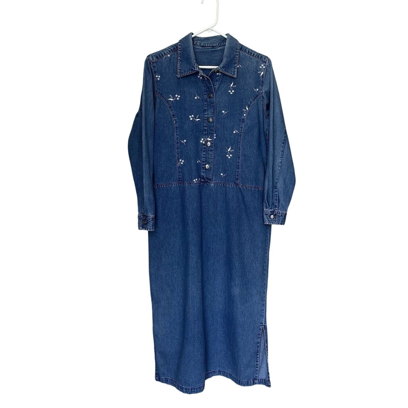 Vintage Vintage Y2K Jean Floral Embroidered Maxi Dress Medium Size M / US 6-8 / IT 42-44 - 1 Thumbnail