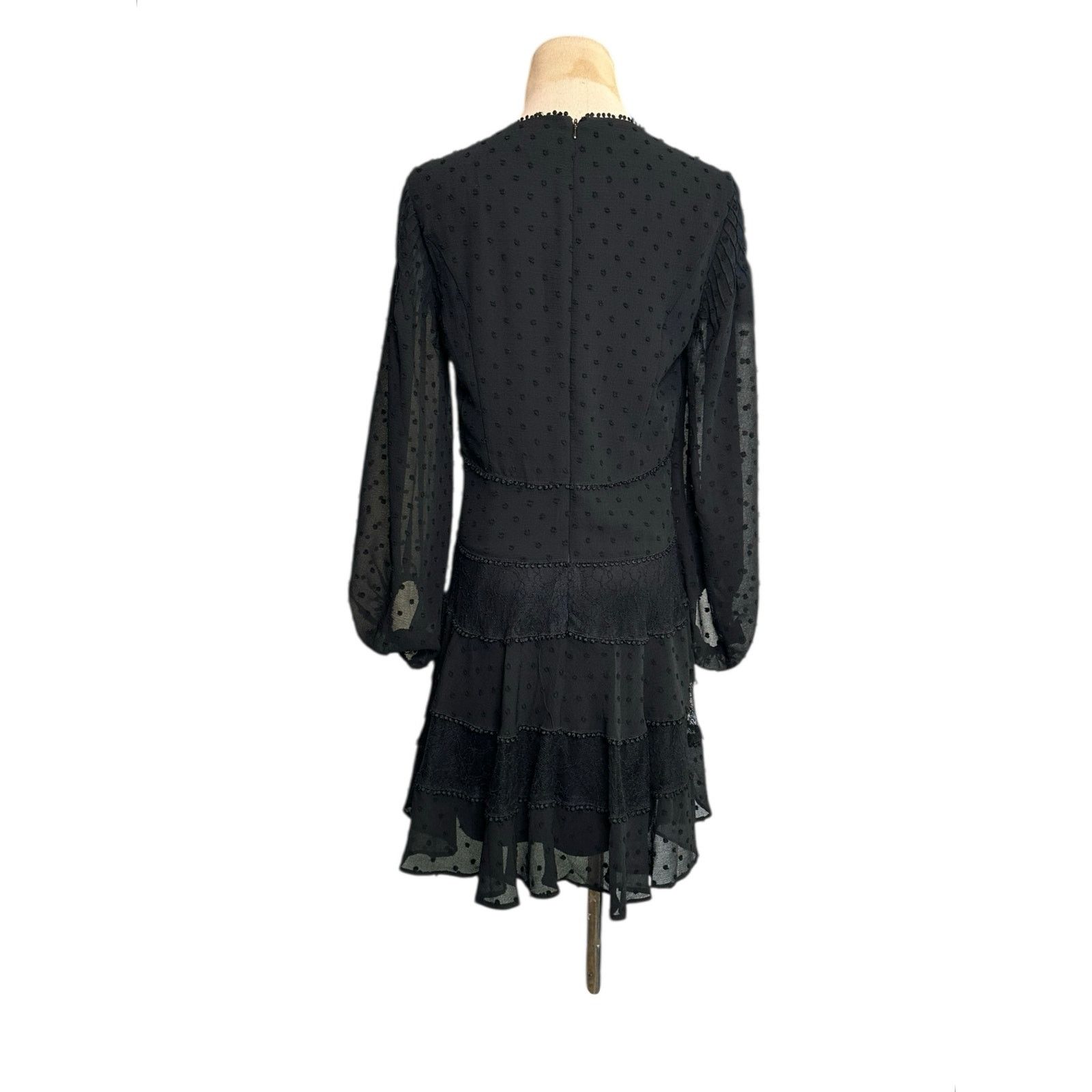REVOLVE Bardot Mae black lace long sleeves tiered mini dress size 6 Size M / US 6-8 / IT 42-44 - 9 Thumbnail