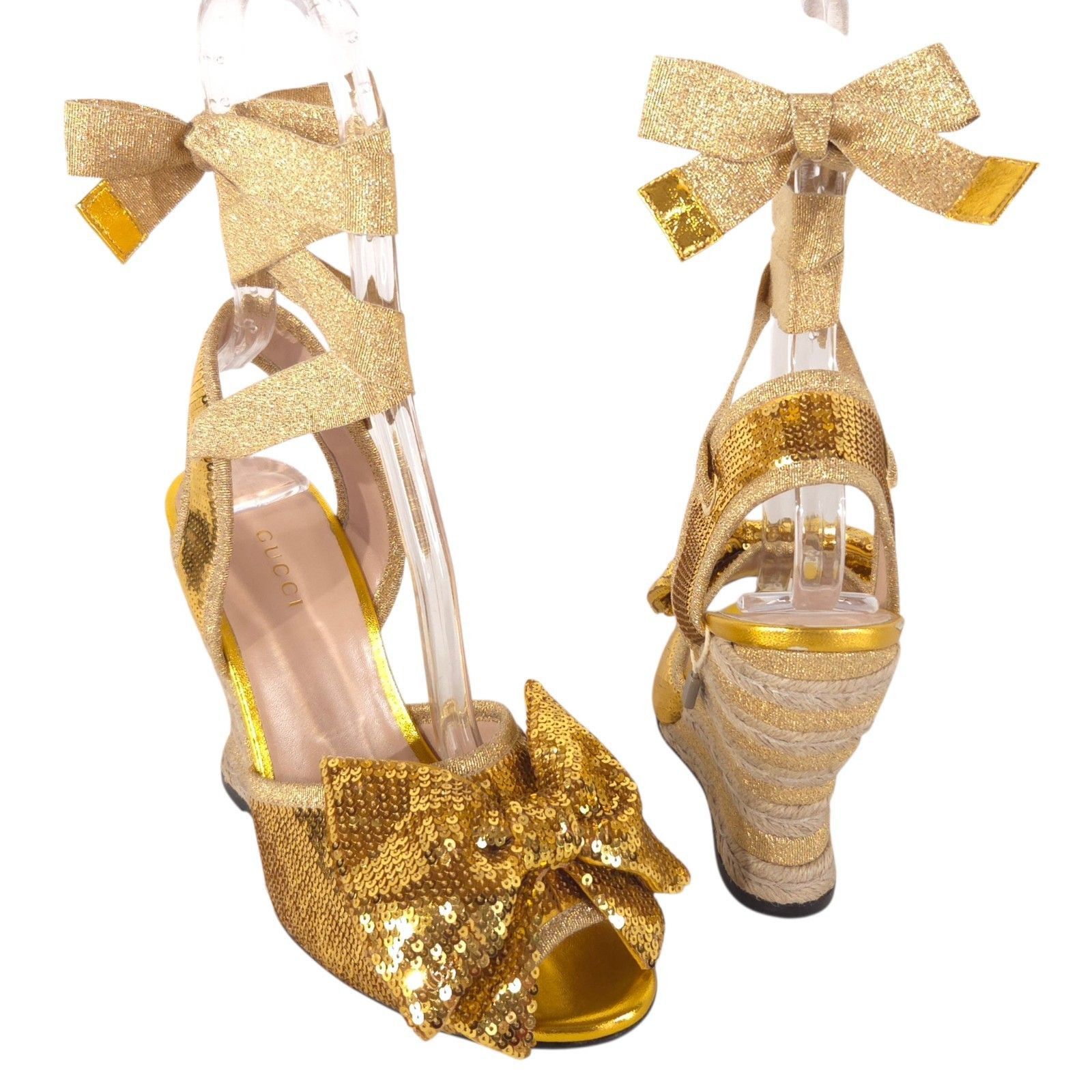 Gucci Gucci Sequin Bow Lace-Up Espadrille Wedge Sandals US 8 EU 38 Size US 8 / IT 38 - 1 Thumbnail