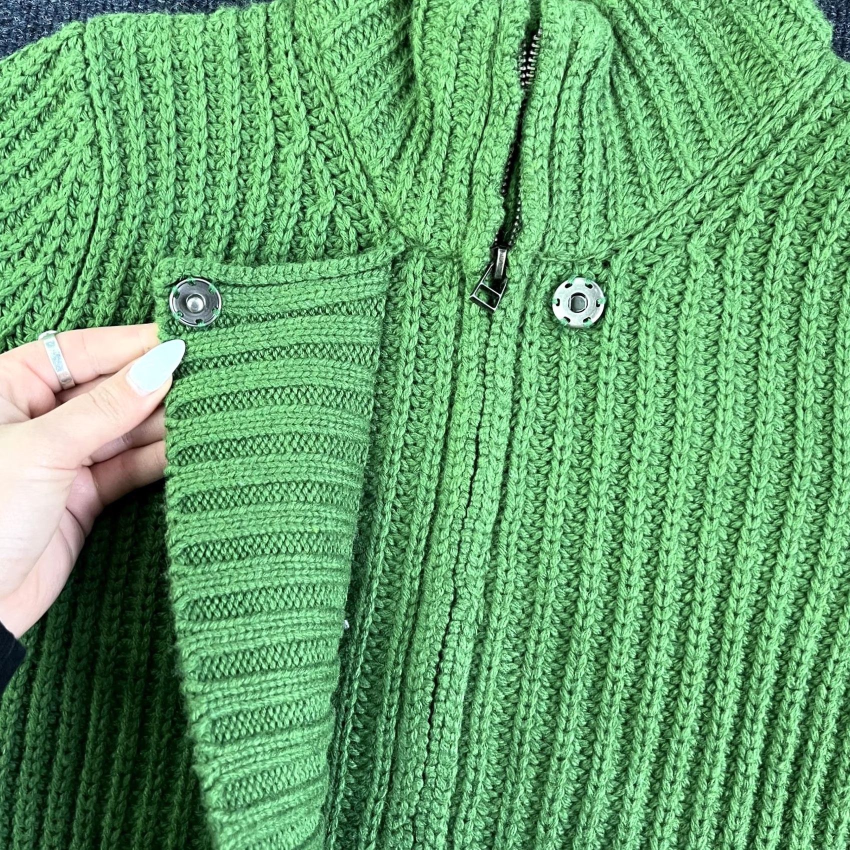 Ellen Tracy Ellen Tracy Sweater Womens Large Green Wool Mock Neck Full Zip Cardigan Knit Size L / US 10 / IT 46 - 2 Thumbnail