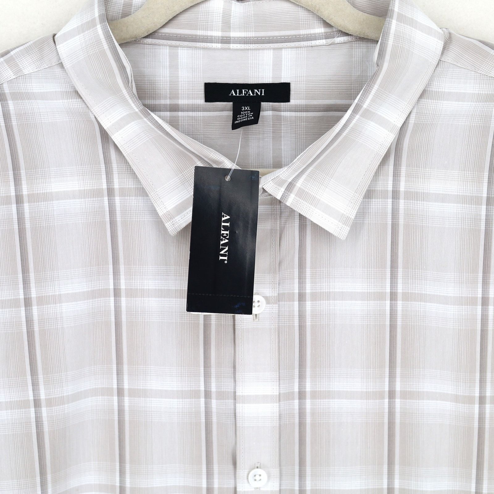 Alfani Alfani Men's White/Beige Cotton Button-Up Shirt Size 3XL Size US XXL / EU 58 / 5 - 3 Thumbnail