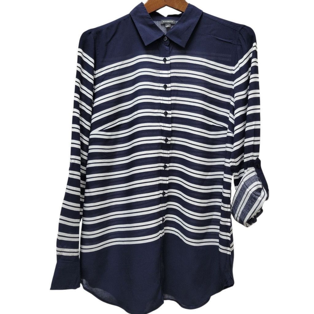 Talbots Talbots Women Roll-Tab Long-Sleeve Button-Up Rayon Shirt 10 Size L / US 10 / IT 46 - 4 Thumbnail