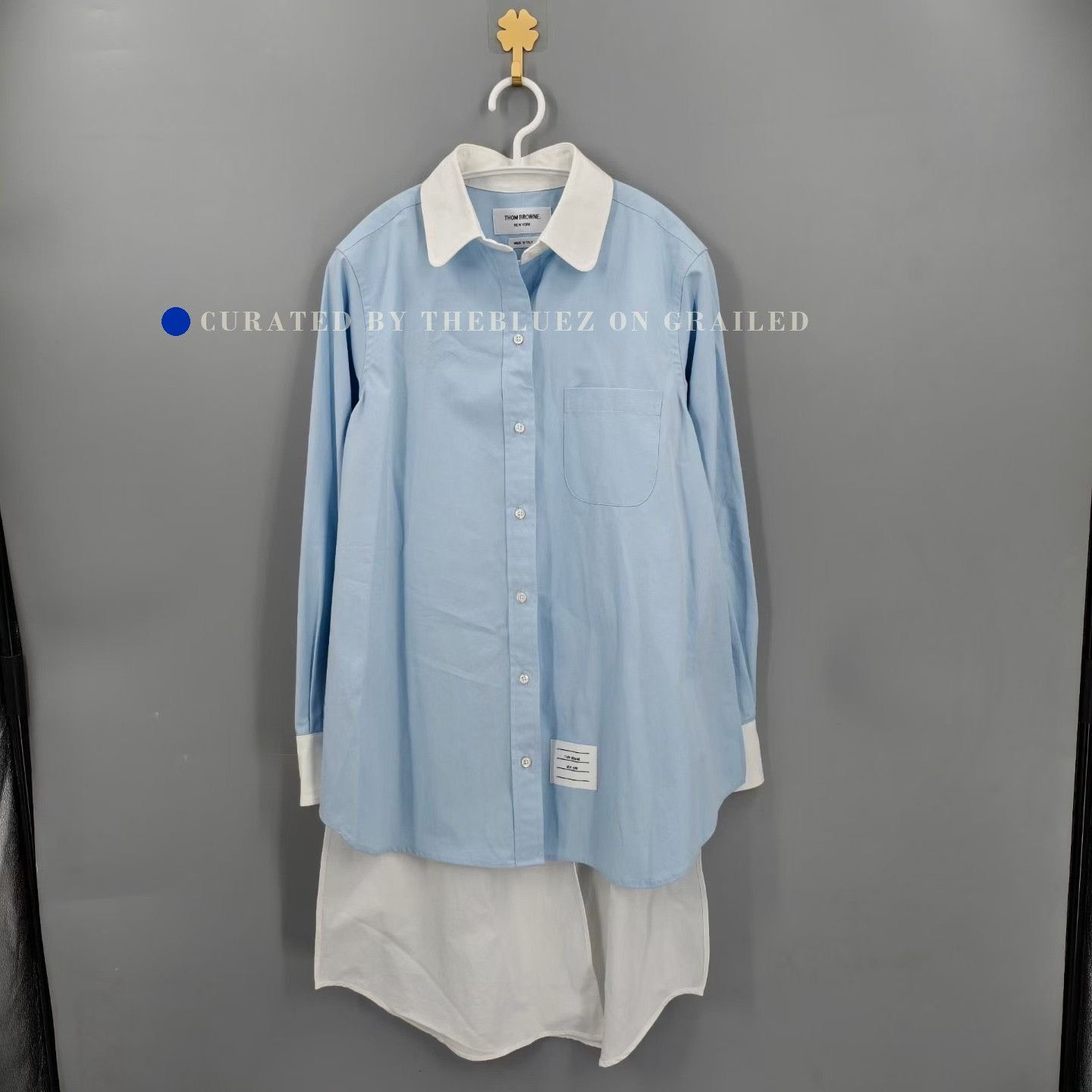 Thom Browne THOM BROWNE Blue White Backless Long-Sleeve Shirt Size M / US 6-8 / IT 42-44 - 1 Thumbnail